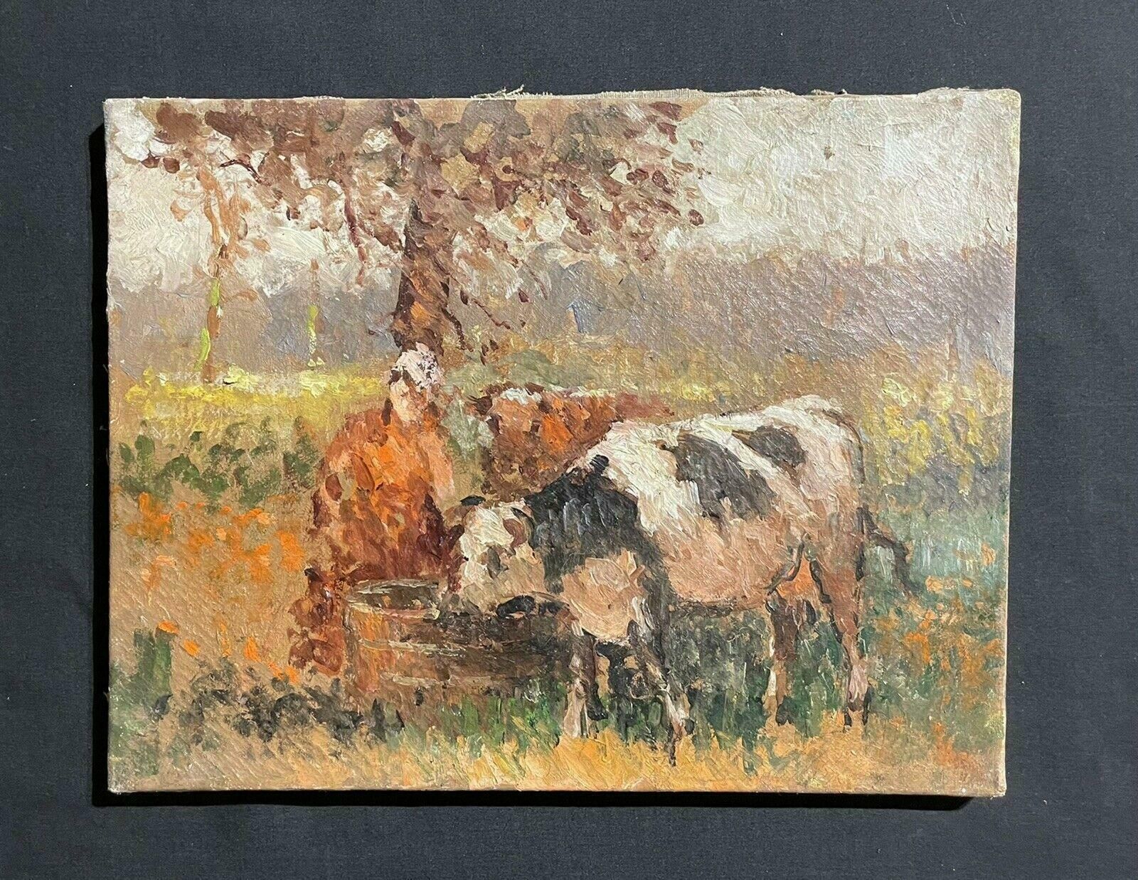 Maurice Mazeiliemaurice Mazeilie French Impressionist Oil   Milkmaid With Cattle In Field photo furniture