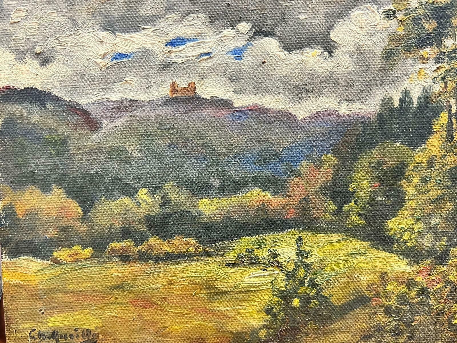 French Schoolmid Century French Signed Impressionist Oil Painting Castle In Landscape photo furniture