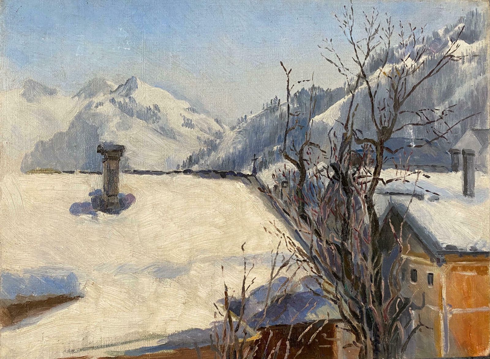 Unknownwinter Scene Tirol Kitzbuhel, Impressionist Landscape, Signed Oil Paintingc. 1960's