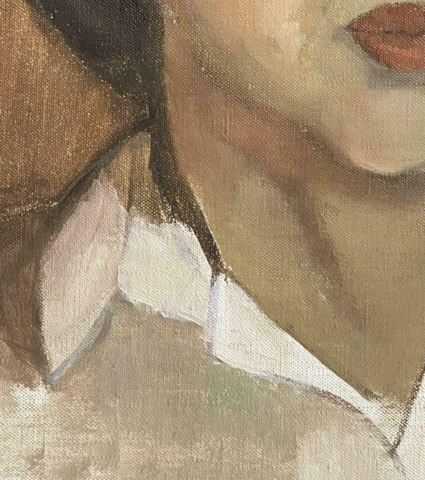 Unknownmid 20th Century French Portrait Sketch Of Young Woman   Oil On Canvas photo vinterior