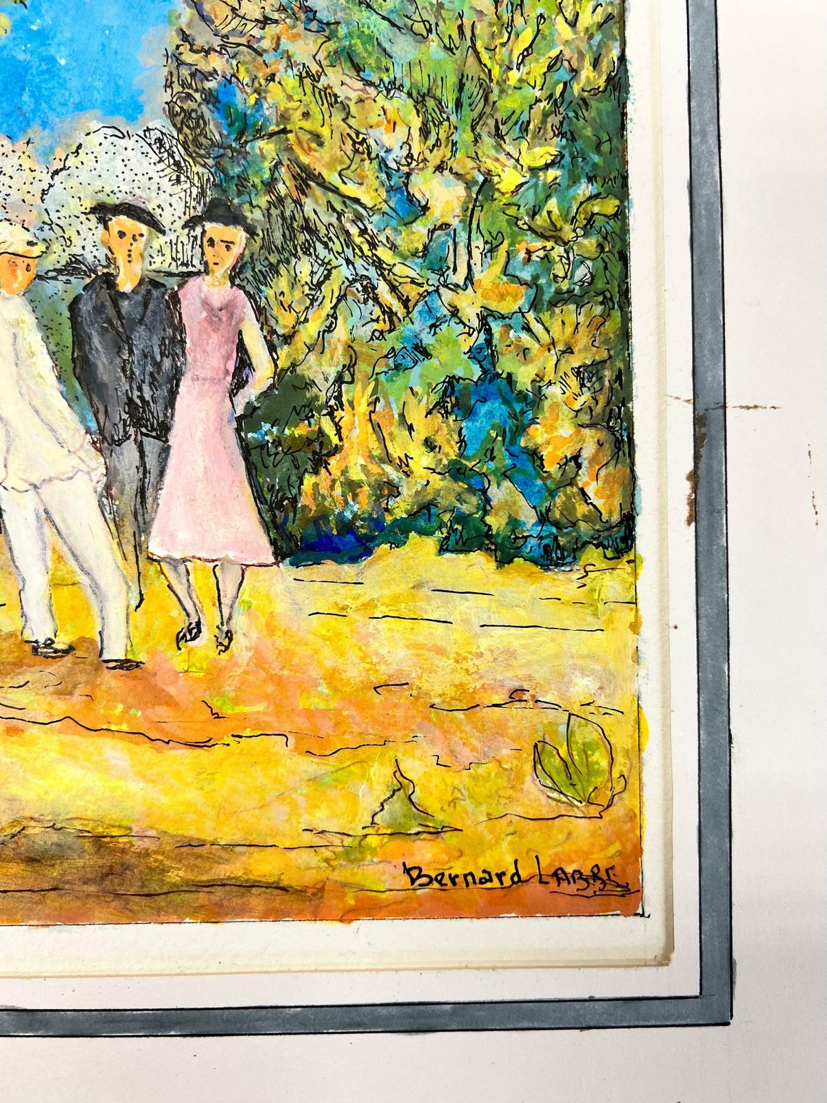 Bernard Labbe1950's Modernist/ Cubist Painting   Three Mischievous Figures In The Forest1950's photo 409.0