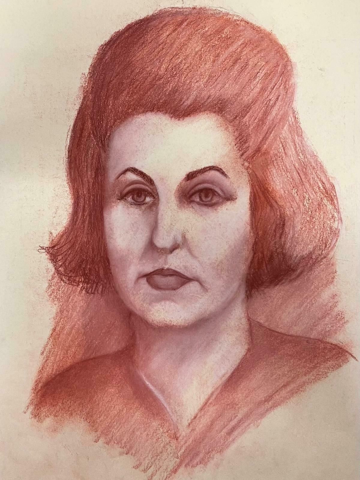 Guy Nicod French 20th Century Modernist Red Pastel Female Portrait photo Art