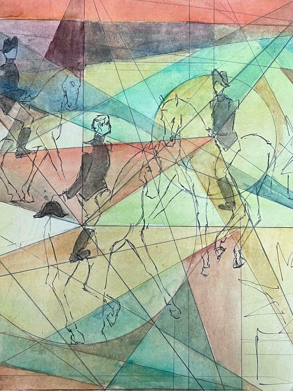 Guy Nicod Horse Riders In Geometric Abstract French 20th Century Painting photo 1022.0