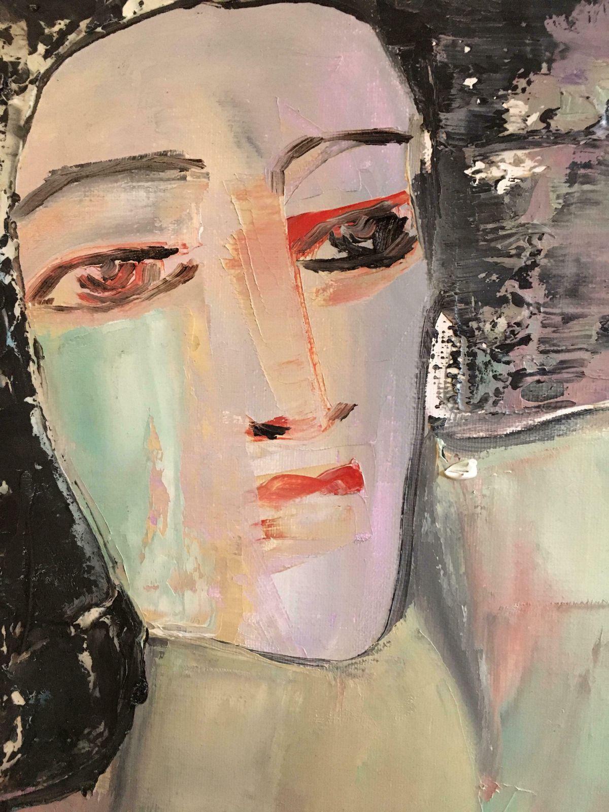 Beatrice Werliecontemporary French Modernist Portrait Lady In Red Oil Painting Signedc.2000 photo vinterior