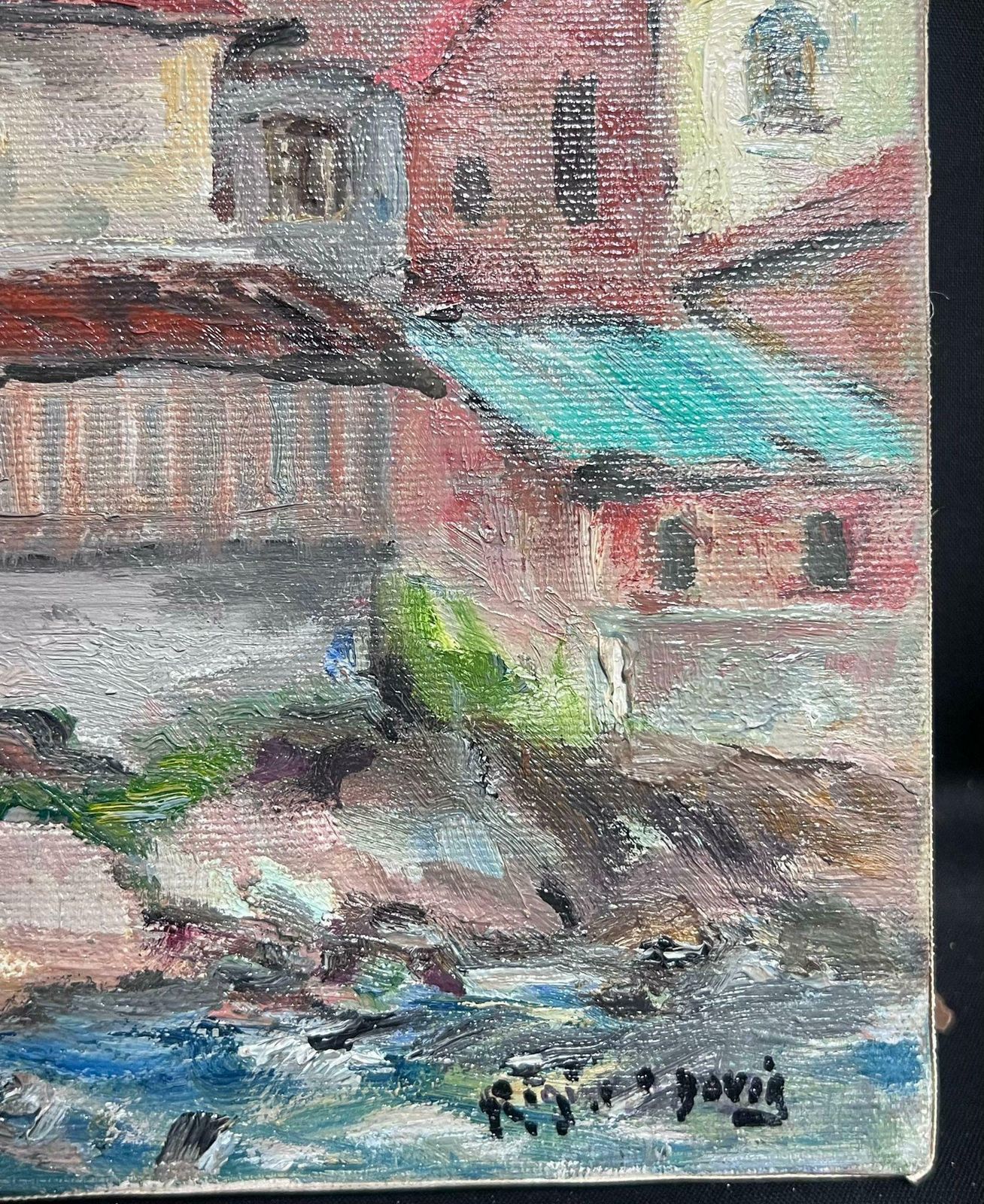 Regine Davidmid 20th Century 1950's French Post Impressionist Oil Roanne Town Buildings View1950's photo Art