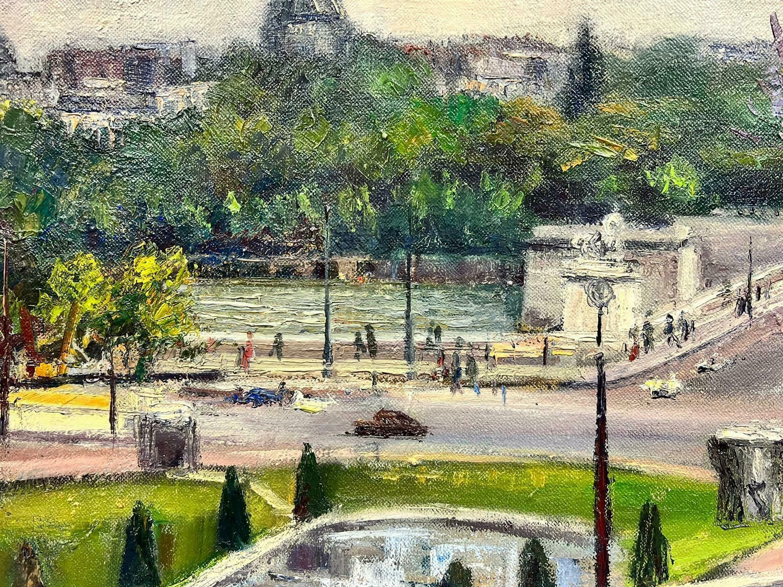 Josine Vignon1950's French Post Impressionist Oil Painting Busy Paris River Scene & Bridge1950's photo Art