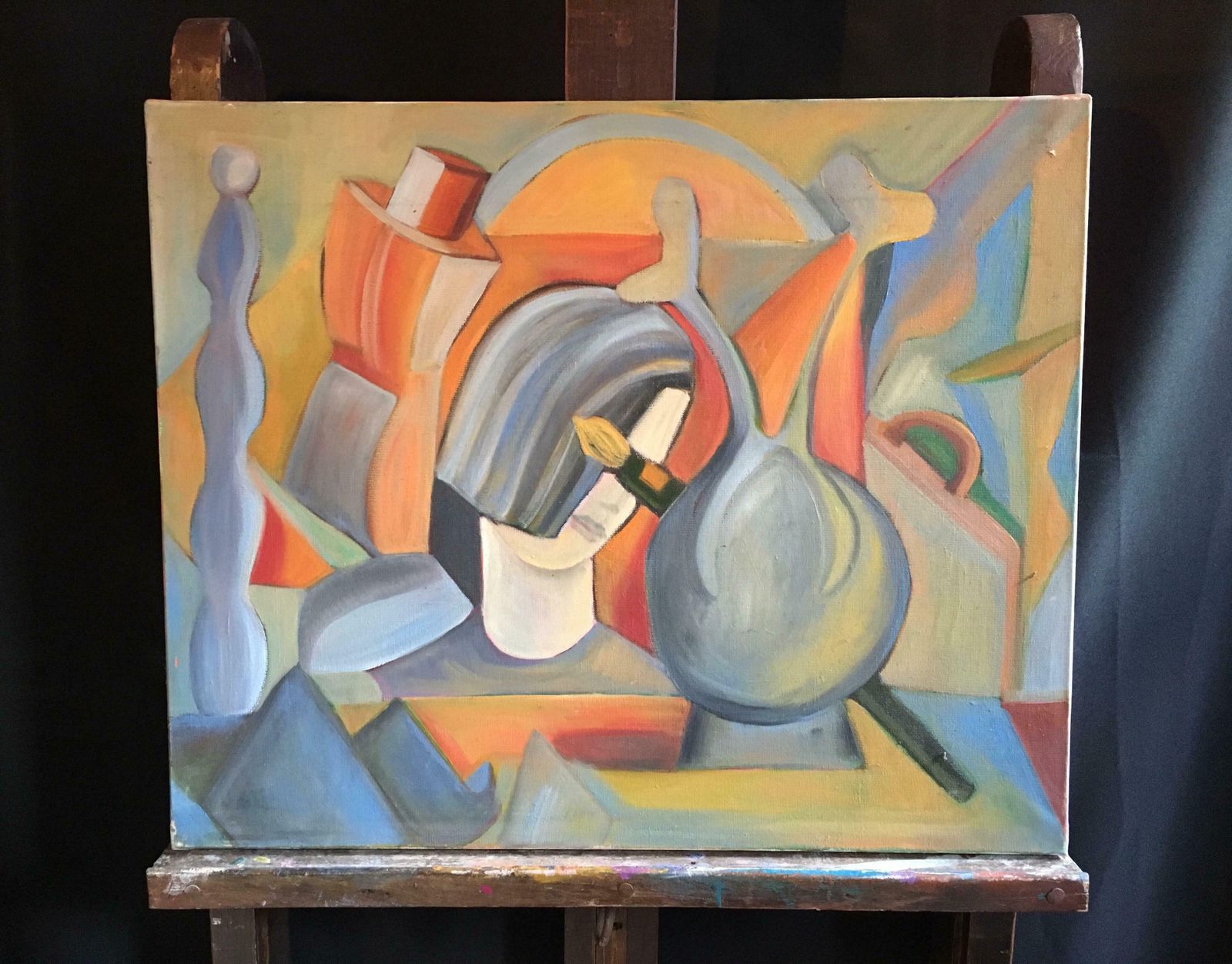 Beatrice Werliecontemporary French Abstract Orange And Blues Still Life Original Oil Painting2004 photo furniture