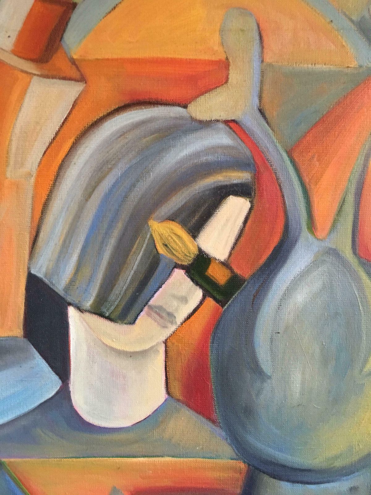 Beatrice Werliecontemporary French Abstract Orange And Blues Still Life Original Oil Painting2004 photo for sale