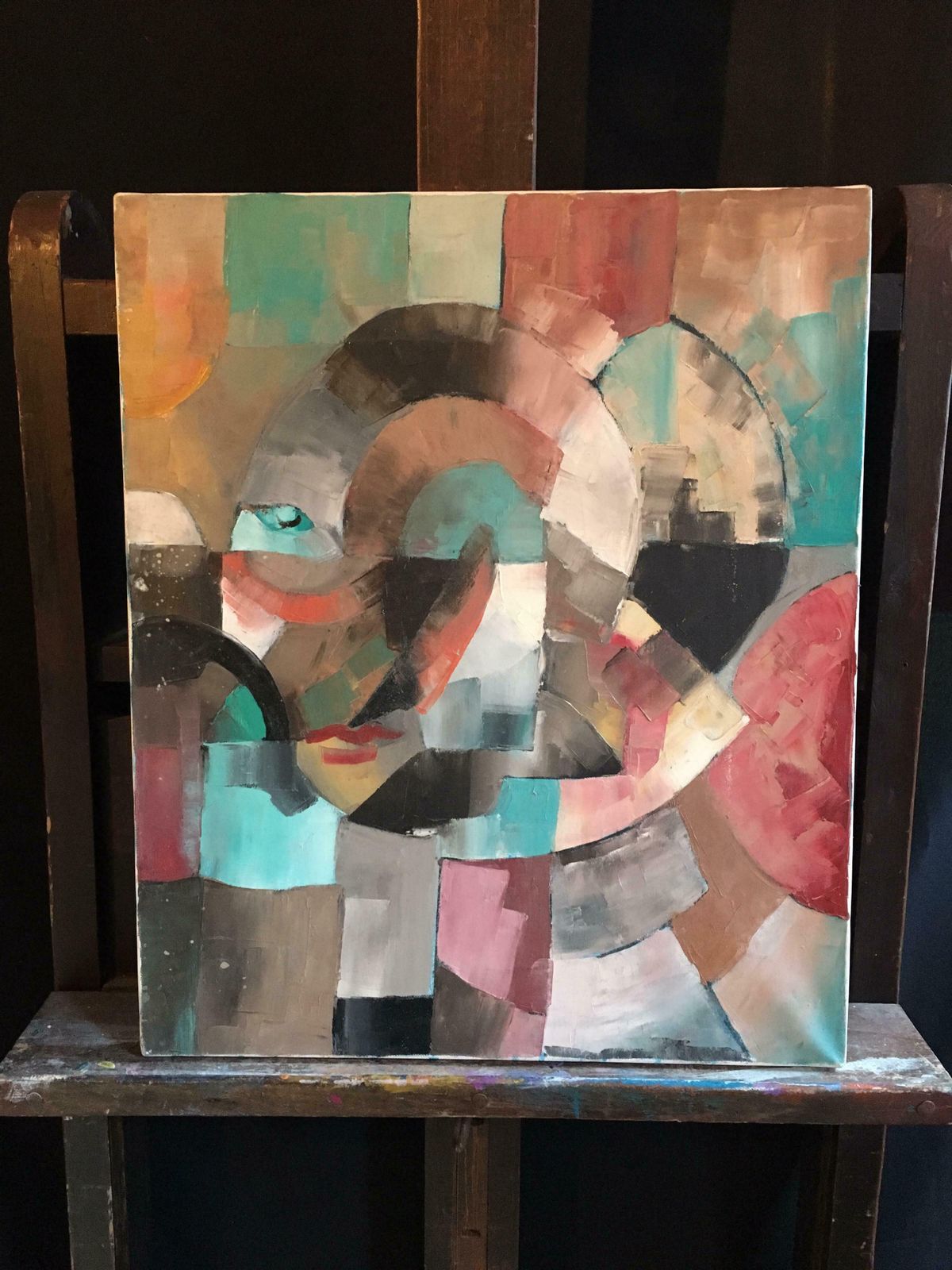 Beatrice Werliecontemporary French Cubist Portrait Multicoloured Original Large Oil Painting C.2000 photo vinterior
