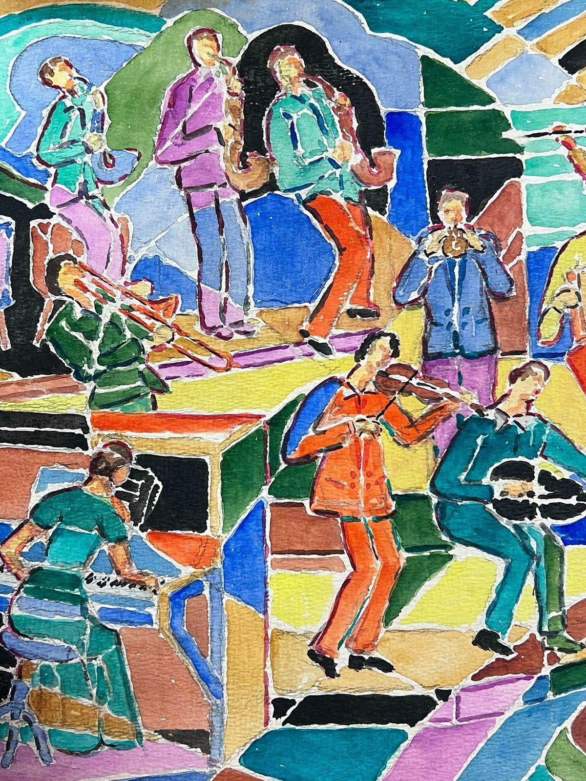French Schoolfrench 1960's Cubist Abstract Painting Musicians In Band Playing Colorful Image1960's photo 1032.0