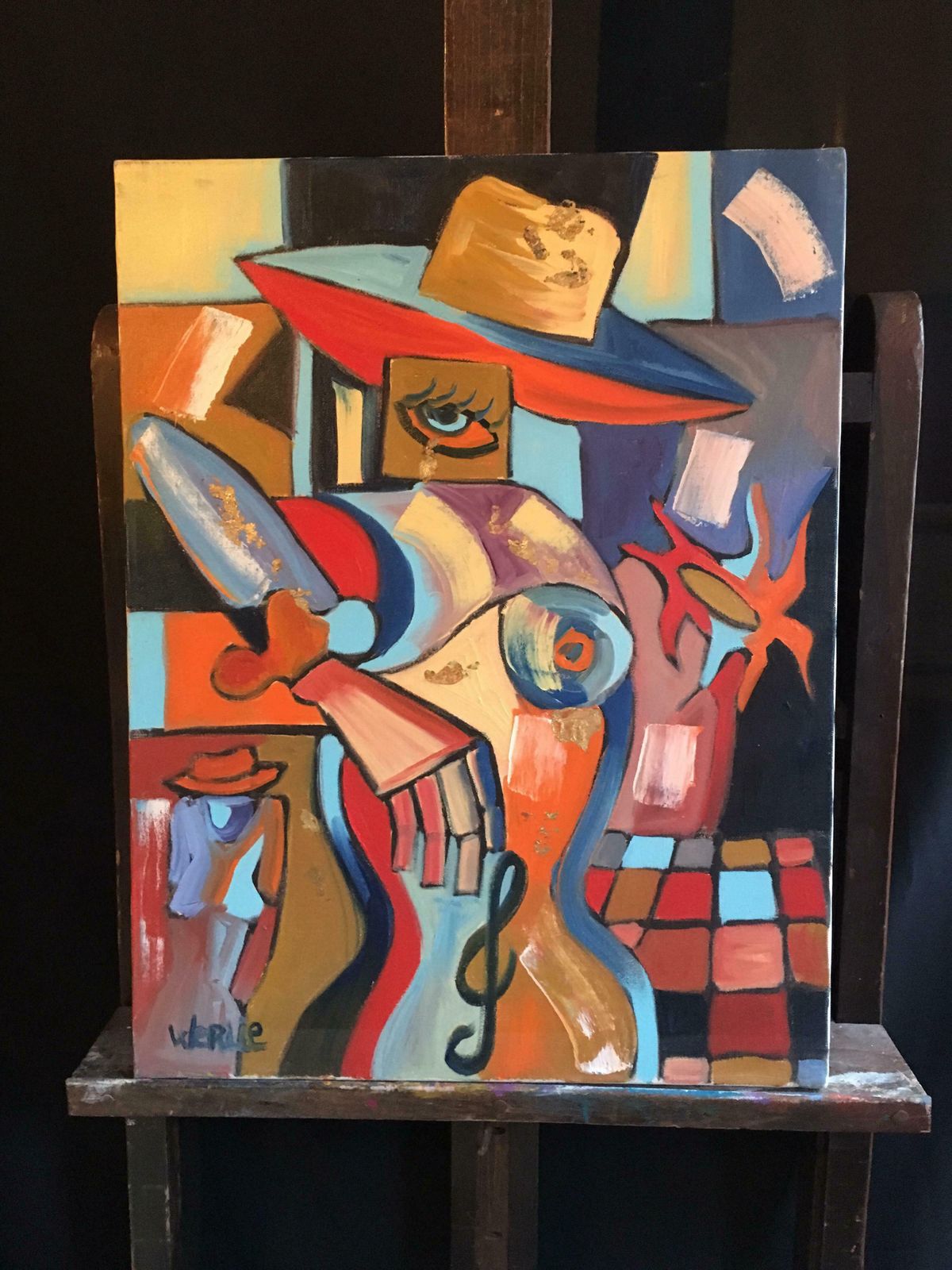 Beatrice Werlielarge French Abstract Picasso Style Red Colour Original Oil Painting Signed C.2000 photo buy