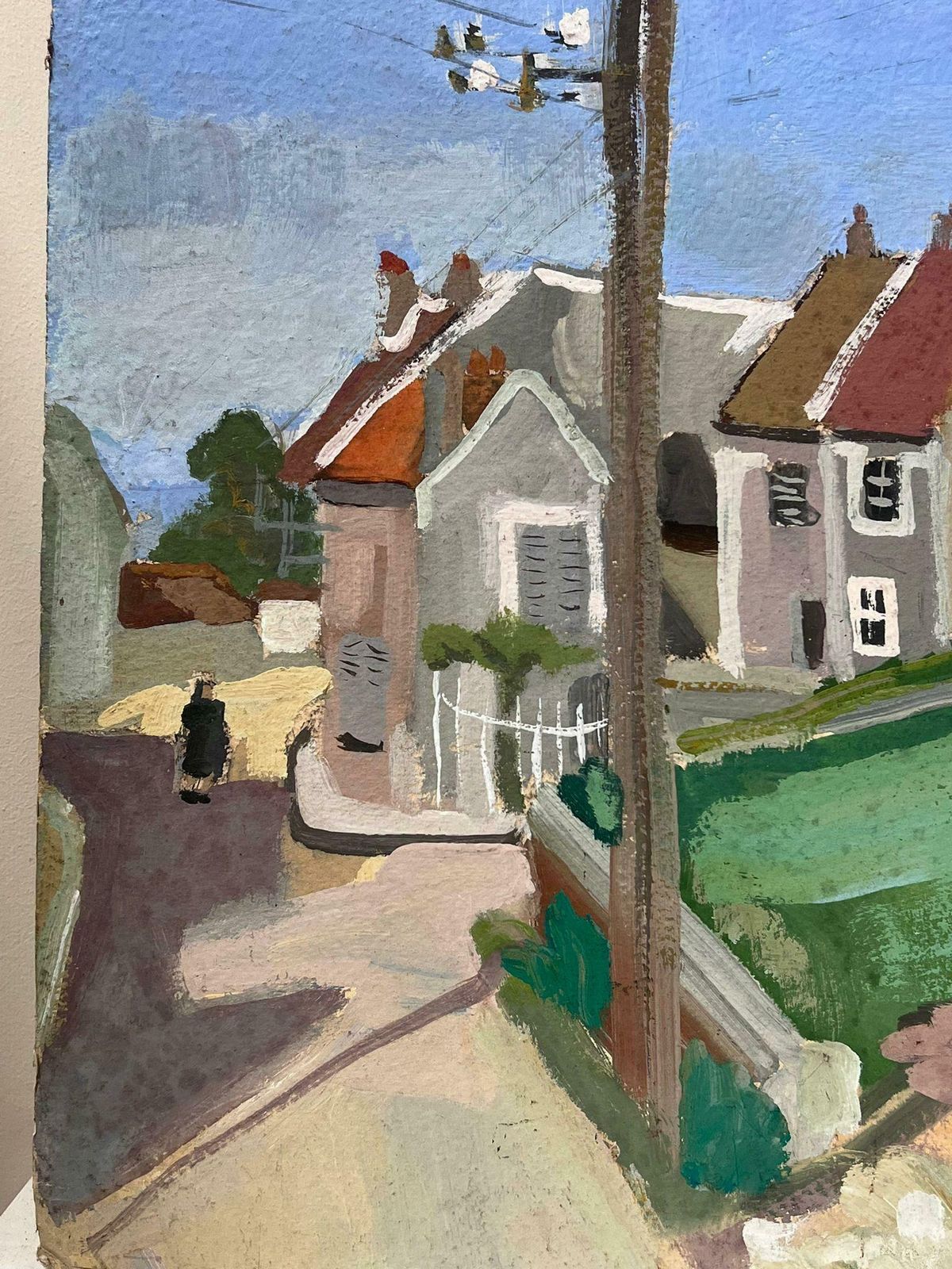 Y. Blanchon1930's French Gouache Painting Village Church 1930's photo 3013.0