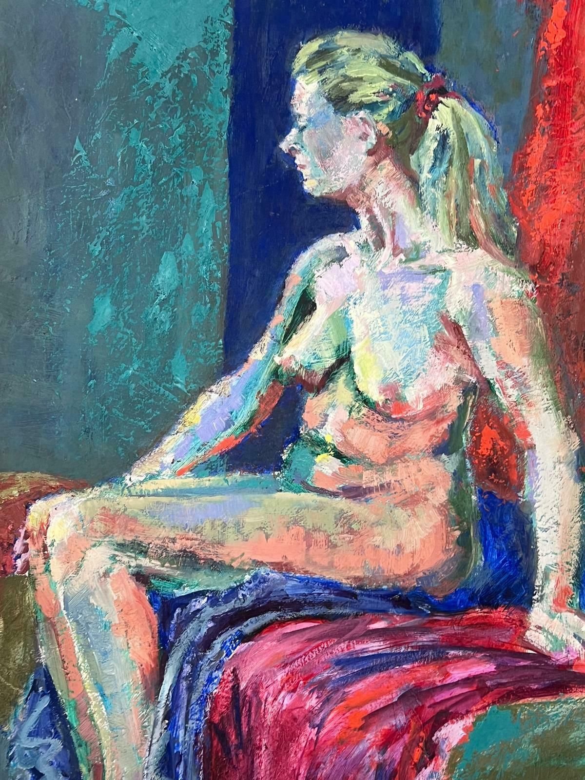 Helen Greenfield20th Century English Impressionist Oil Painting Artists Nude Model Posed On Bed photo for sale