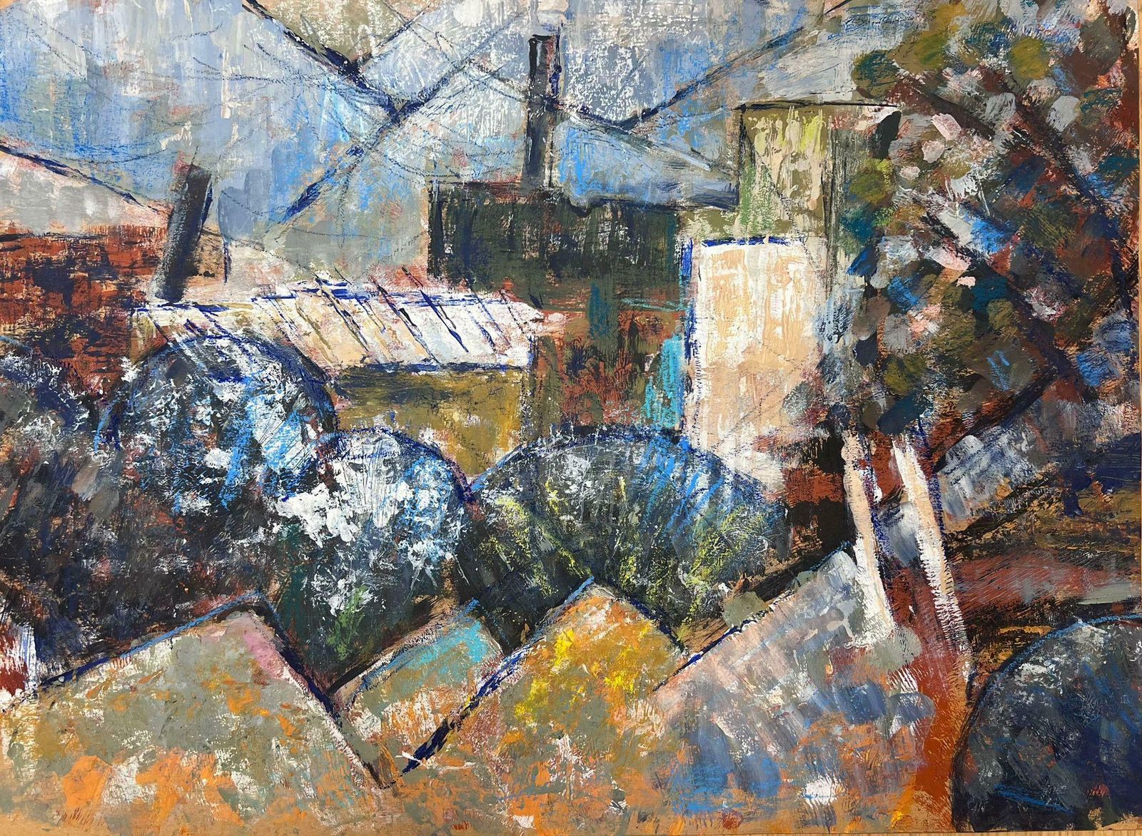 Helen Greenfield20th Century British Modernist Abstract Painting Town Roof Tops