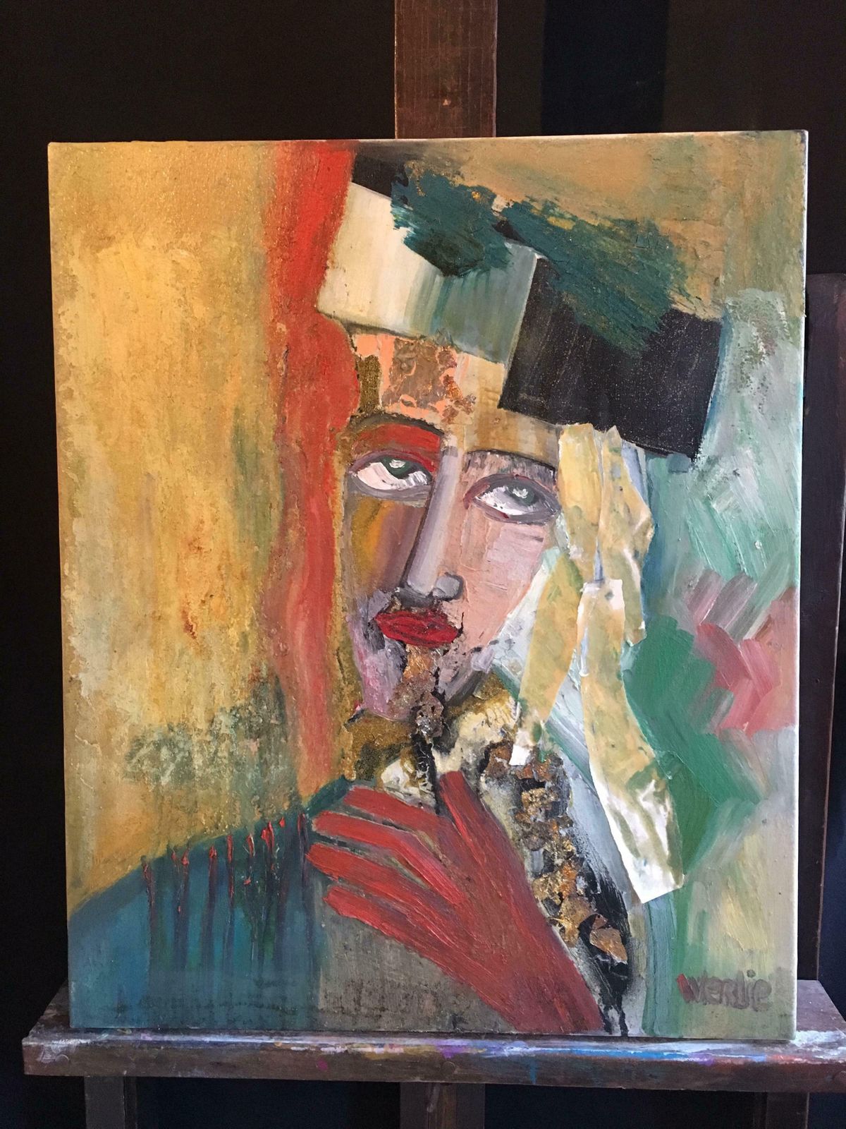 Beatrice Werliecontemporary French Abstract Picasso Style Original Oil Painting Signedc.2004 photo furniture