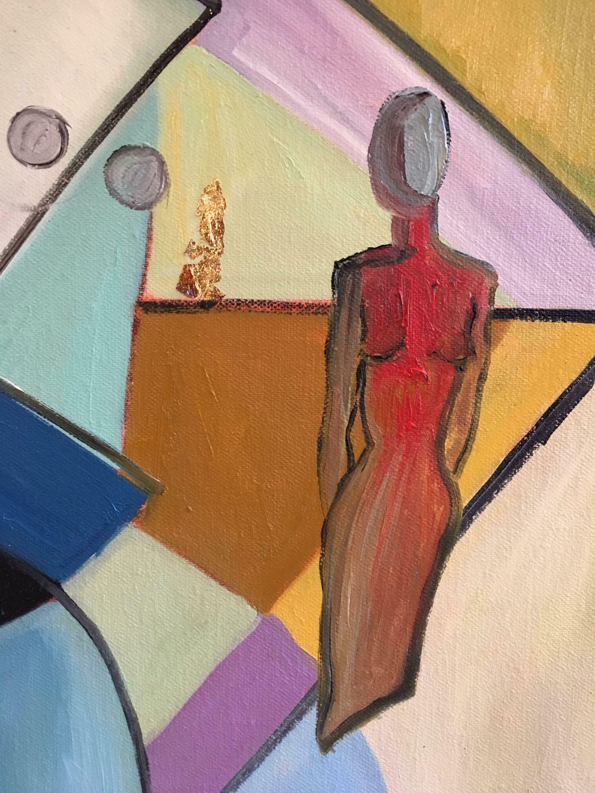 Beatrice Werliefrench Abstract Picasso Style Multicoloured Original Oil Painting Signed2004 photo vinterior