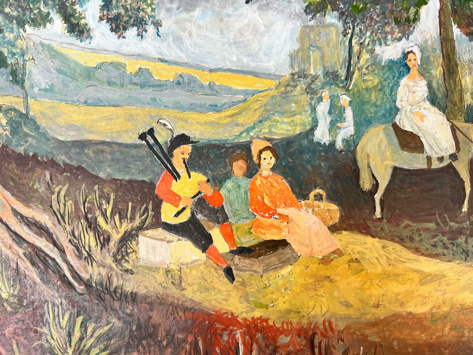 Bernard Labbe1950's Modernist/ Cubist Painting   Busy Figures In Forest1950's photo Art