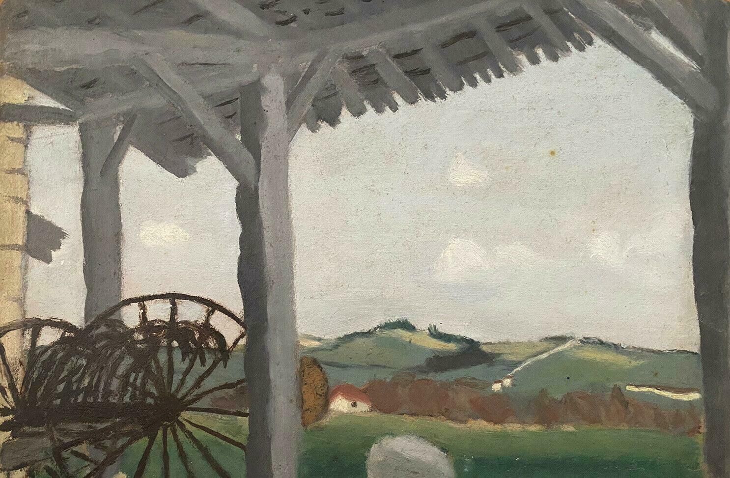 Genevieve Zondervan (1922 2013)genevieve Zondervan (1922 2013) French Oil Painting   Farm Barn & Landscape Viewc. 1990's