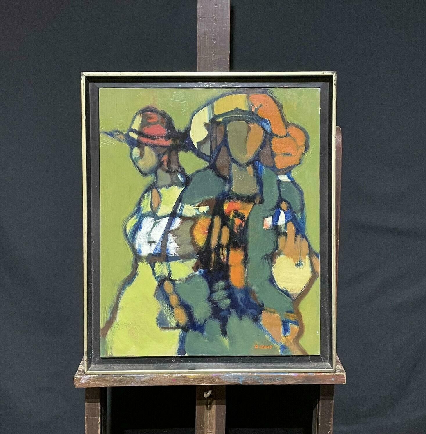 R.Leroyrene Leroy (B.1932) Signed French Contemporary Abstract Cubist Painting Figures2000's photo furniture