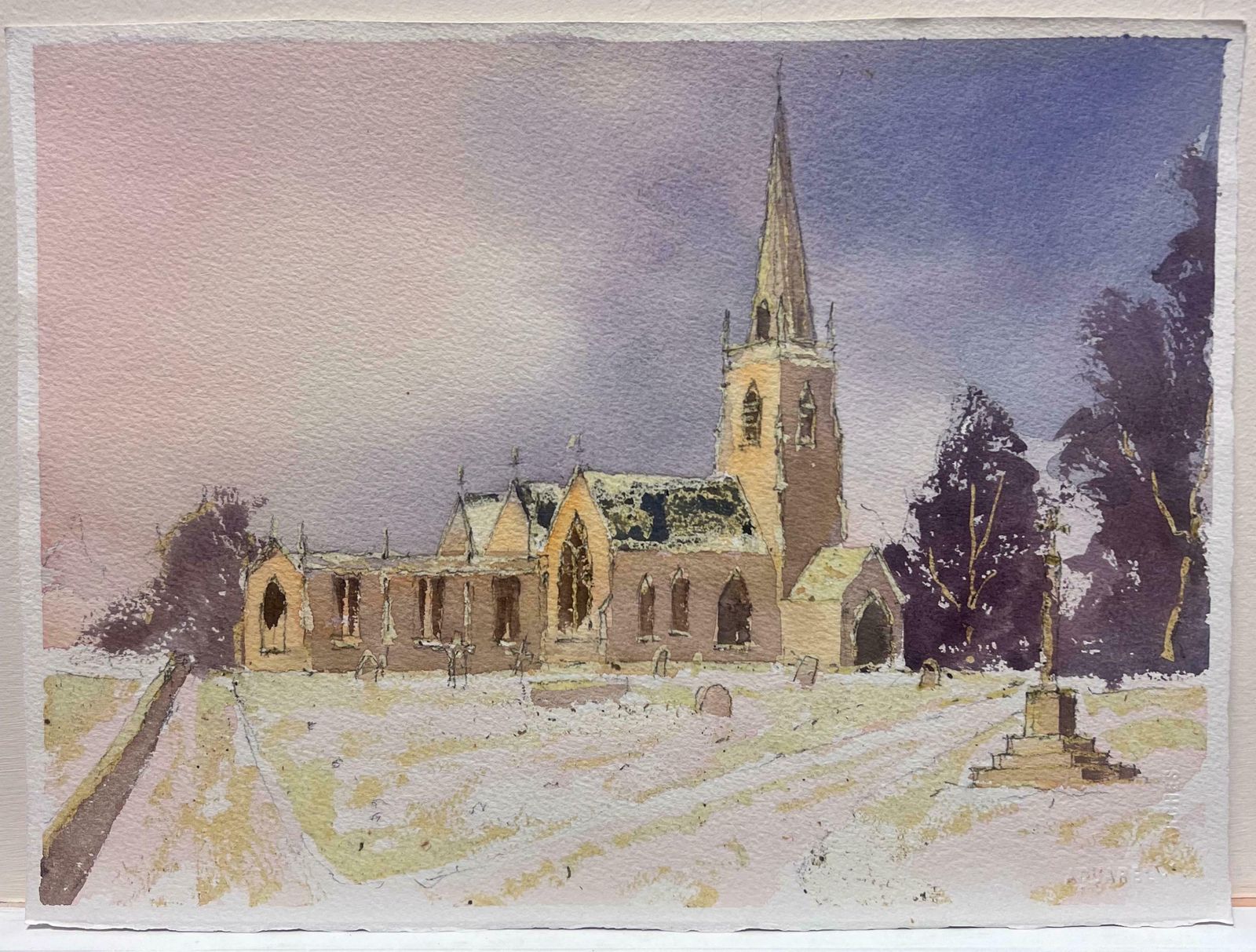Anthony Averybritish Original Impressionist Watercolor English Parish Church Winter Snow photo furniture