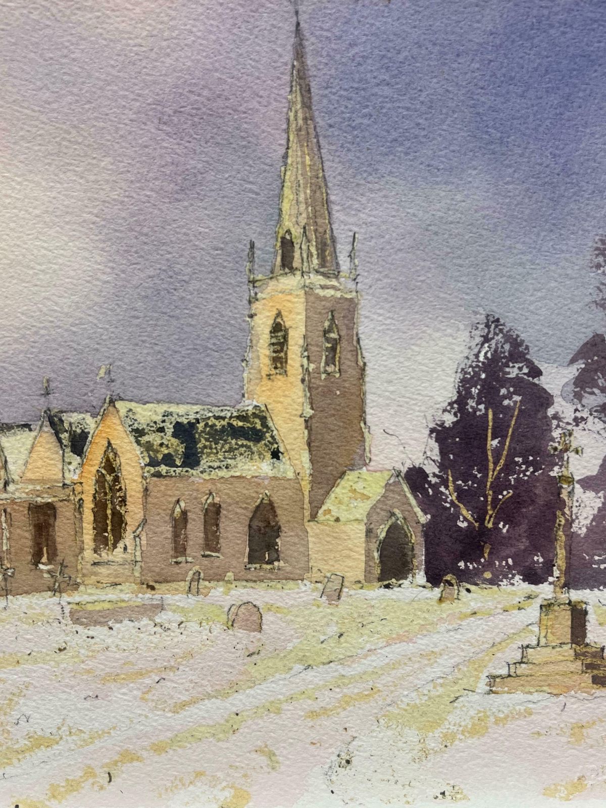 Anthony Averybritish Original Impressionist Watercolor English Parish Church Winter Snow photo 347.0