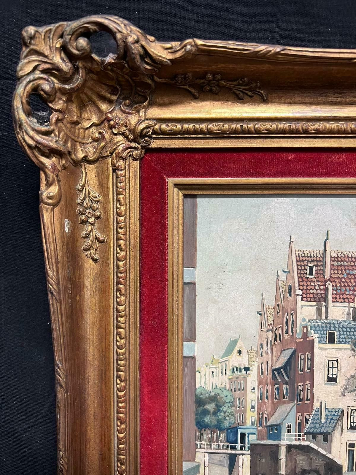W. Maascanal View In Amsterdam Tranquil Cityscape Dutch School Signed Oil Painting photo 1032.0