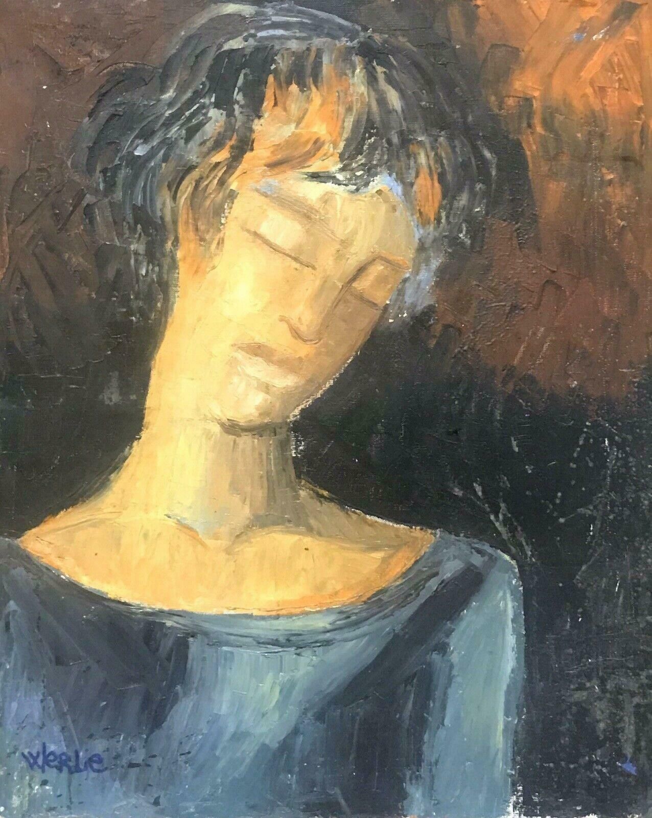 Beatrice Werliebeatrice Werlie (1974) Signed French Oil   Head & Shoulders Portrait Of Figure