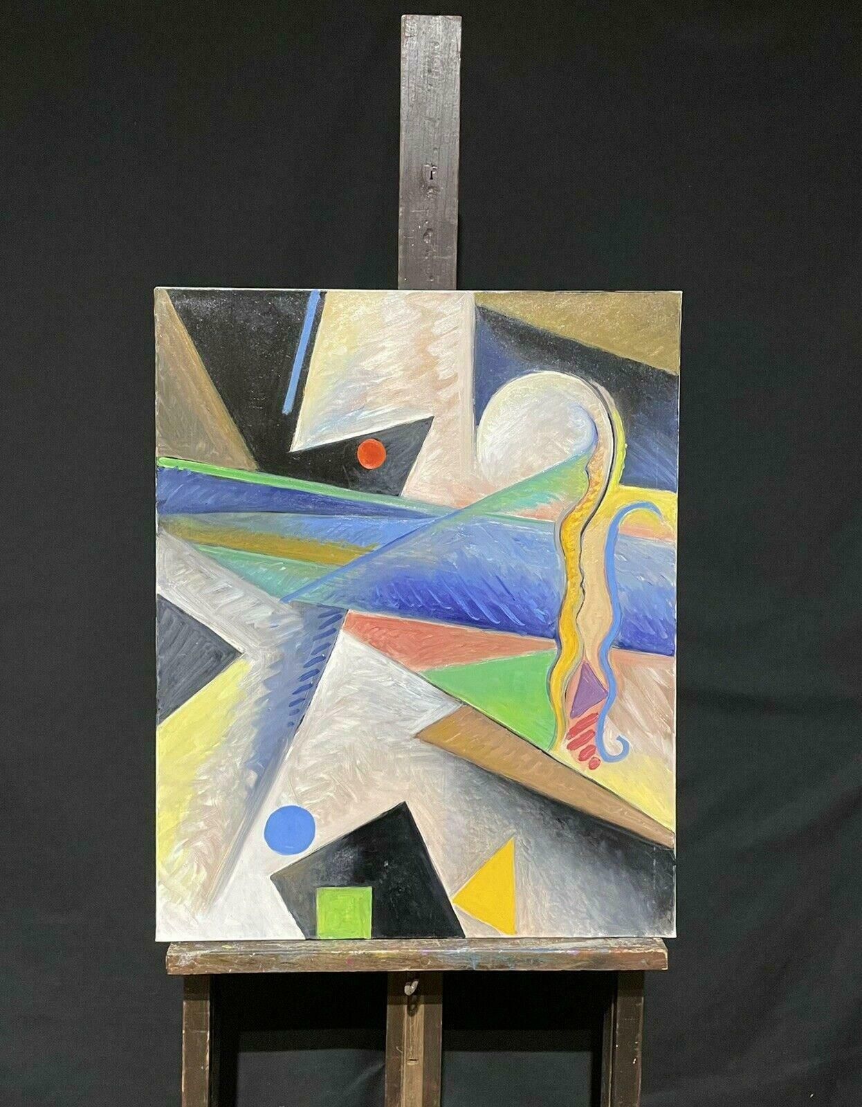 Robert Bouillerobert Bouille (1926 2021) Abstract French Oil   Geometric Construction photo furniture