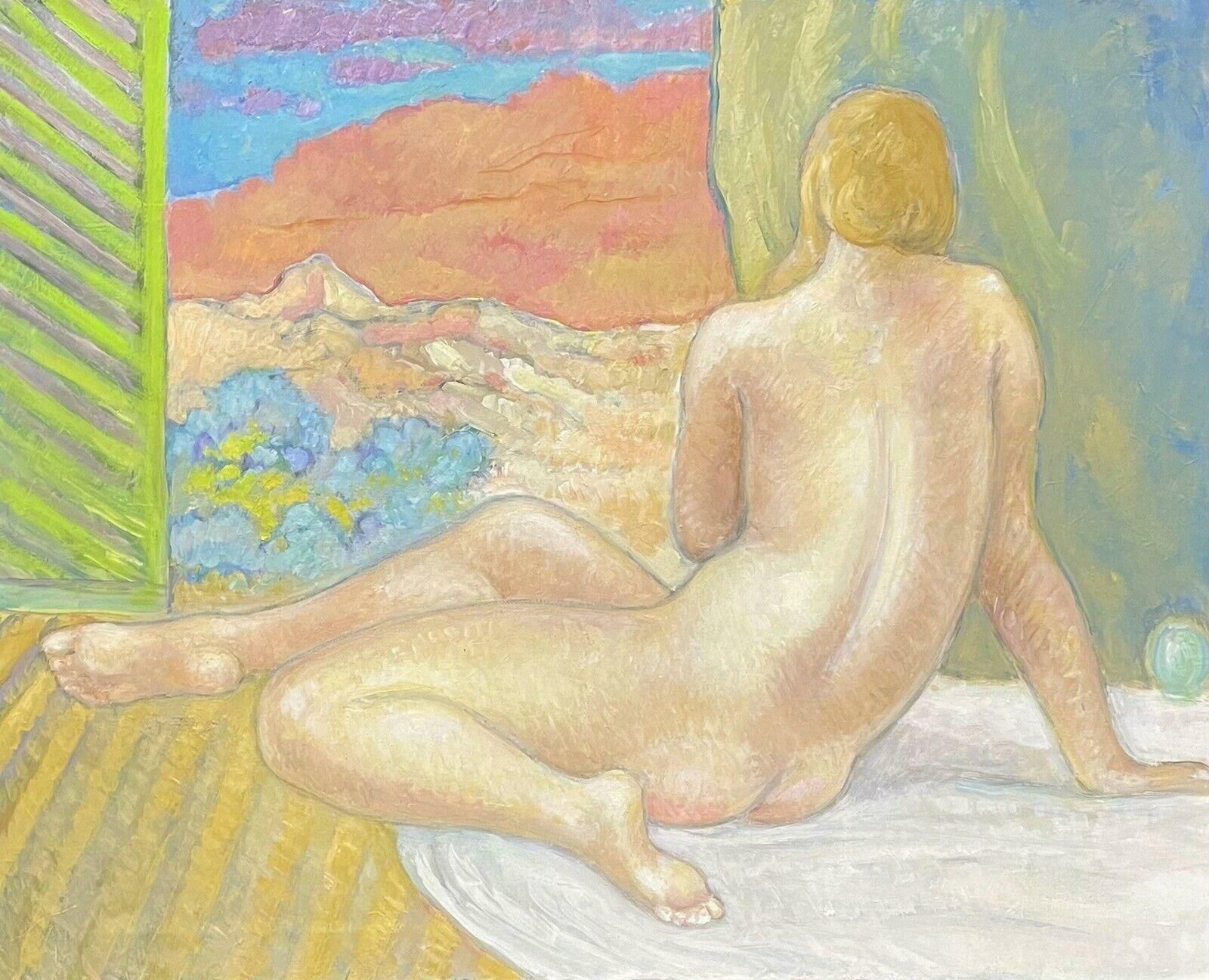 Robert Bouillerobert Bouille (1926 2021) Large French Oil   Classical Nude In Provence Window