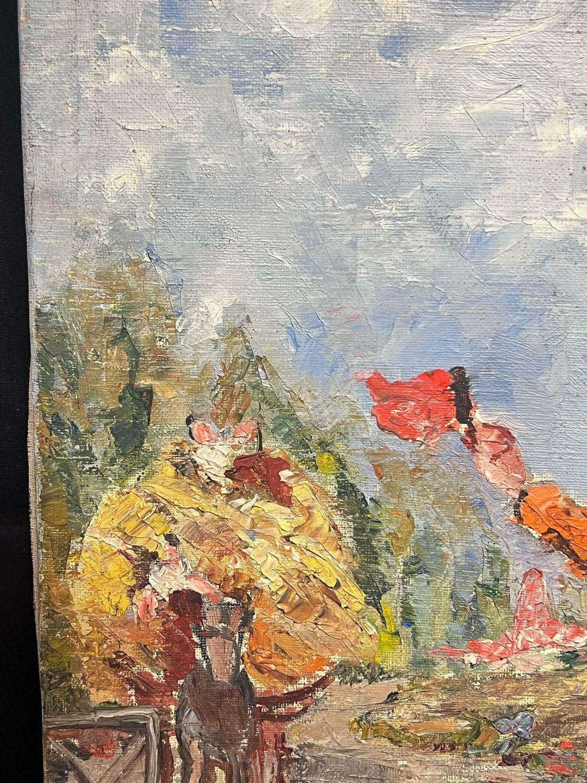 Simone Forgemid 20th Century French Post Impressionist Oil Haycart With Figures In Village1950's photo Art