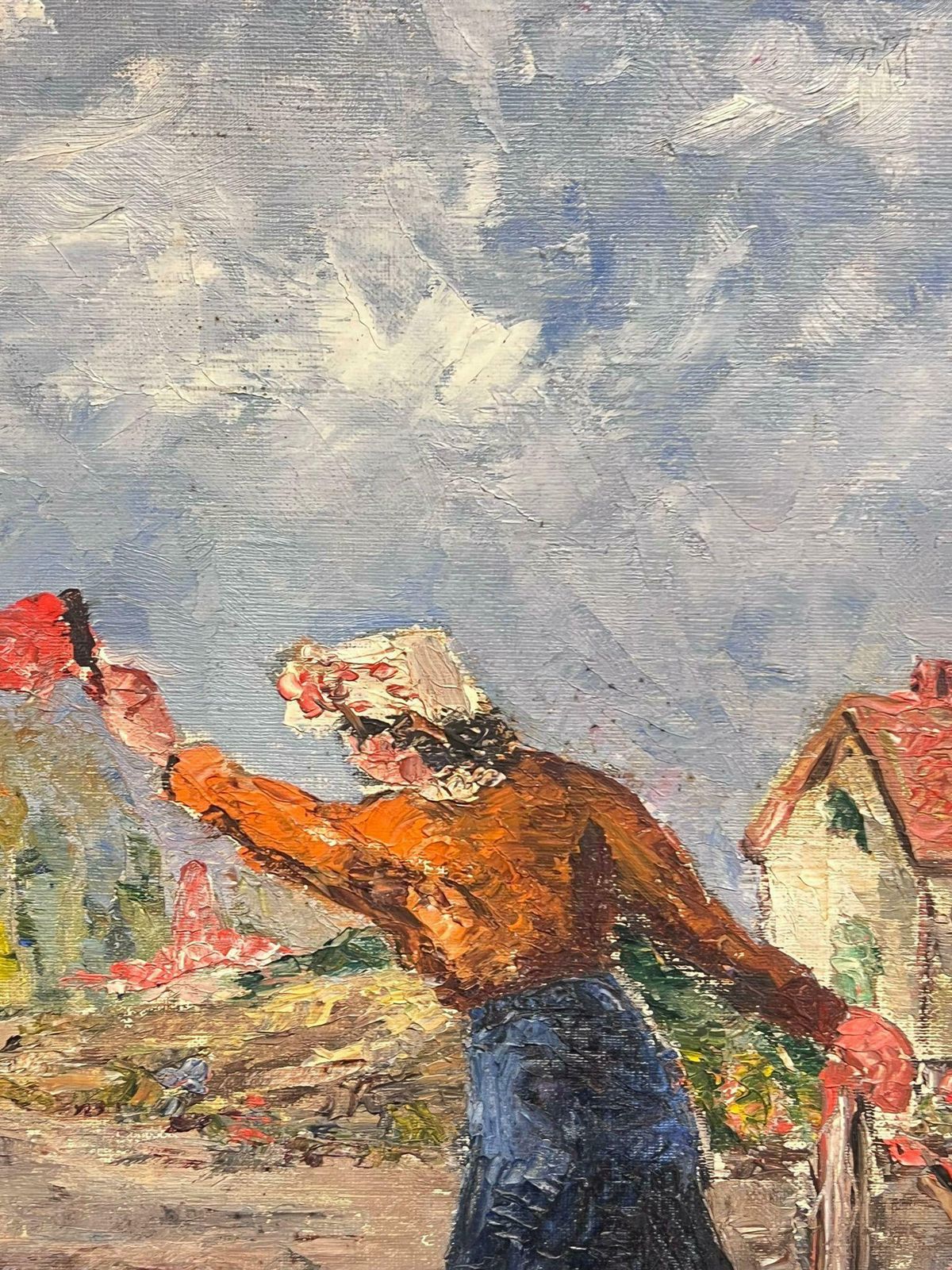 Simone Forgemid 20th Century French Post Impressionist Oil Haycart With Figures In Village1950's photo 761.0