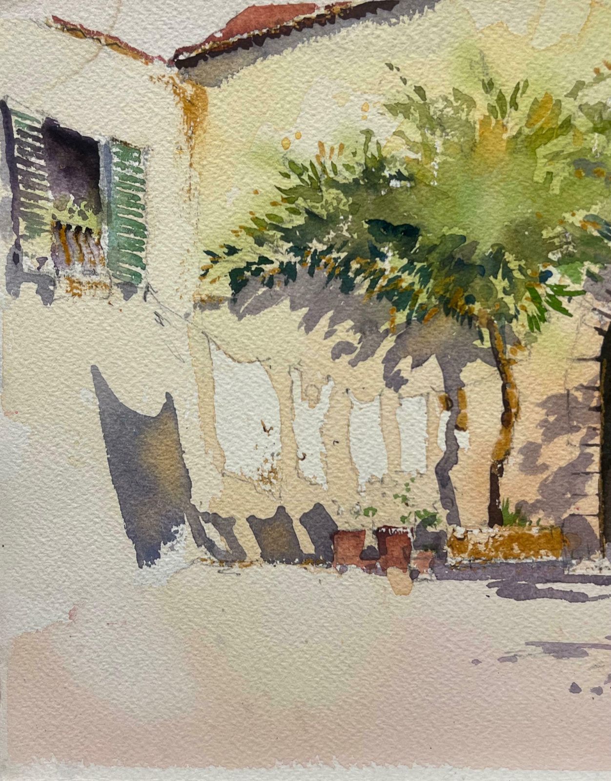 Anthony Averybritish Original Impressionist Watercolor Red Door In A Summer Courtyard photo for sale