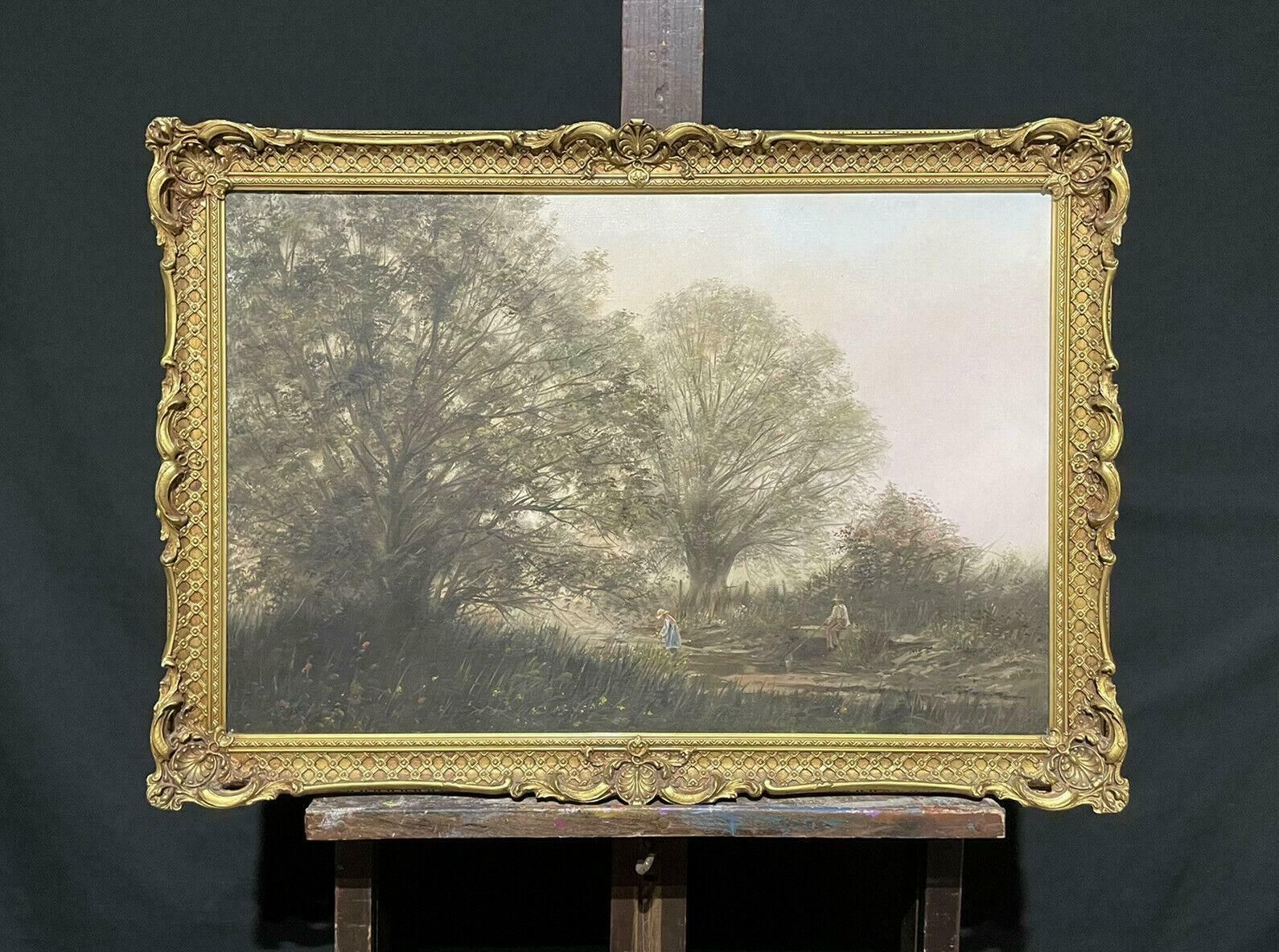 Unknownsigned Vintage English Oil Painting   Children Playing By Woodland Streamc. 1970's photo furniture