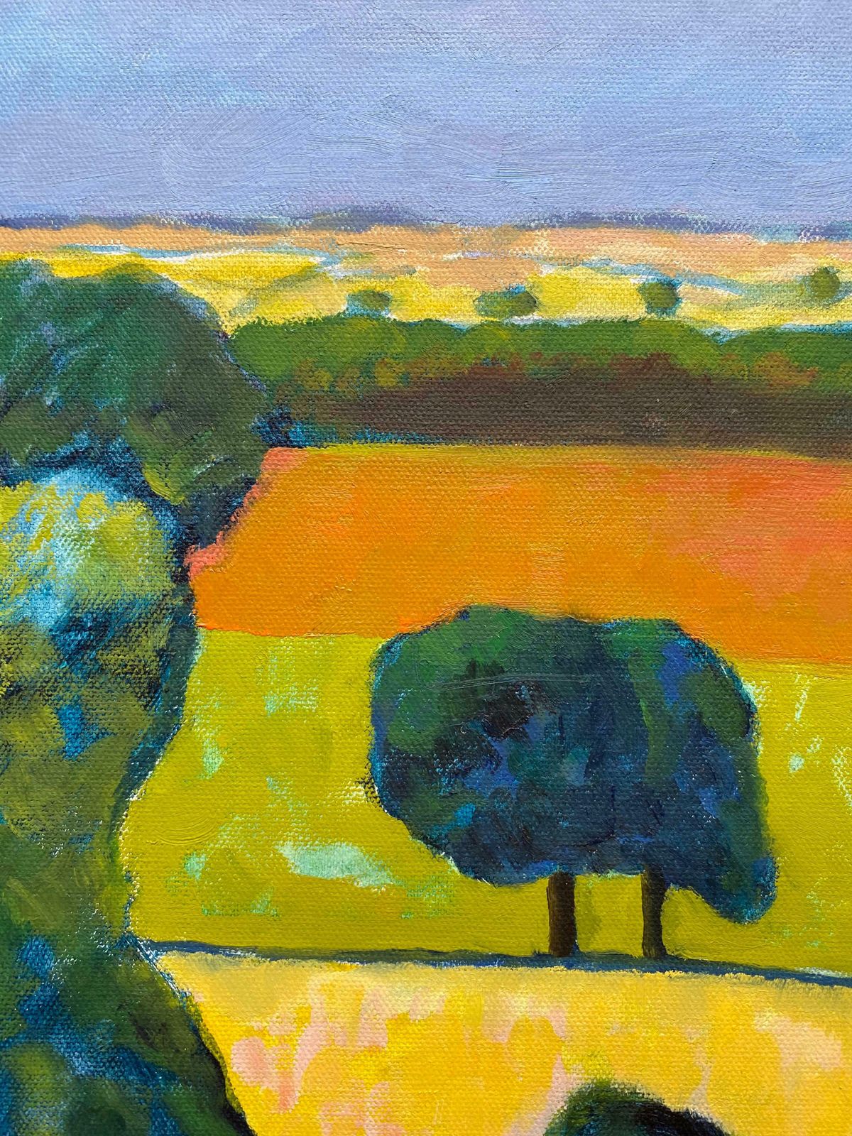 Michael Haswellabstract Painting By Listed British Artist Golden Fields Landscapec. 2000 photo for sale