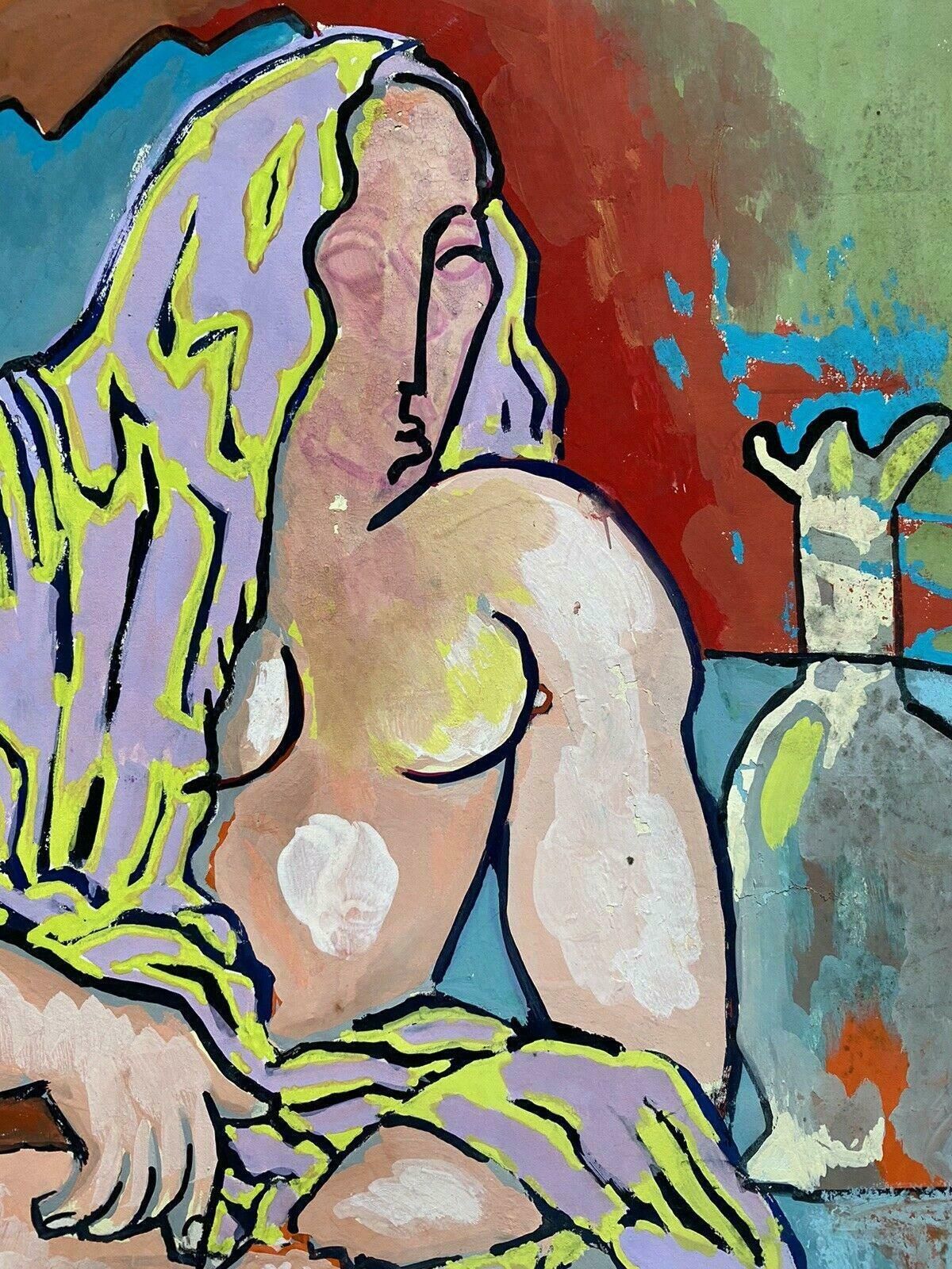 20th Century French Modernist Painting   Nude Figure Colorful Interiorc. 2000 photo buy