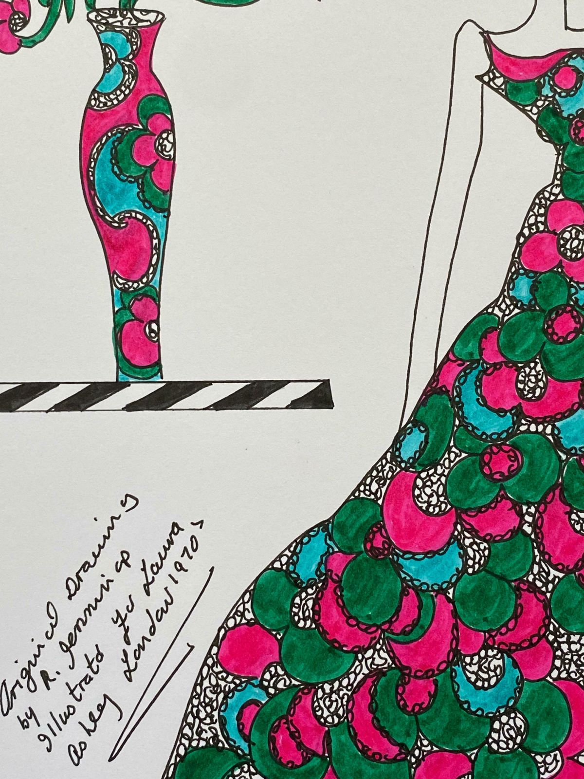 Roz Jenningsoriginal Fashion Design Illustration Watercolor Painting Laura Ashley Designerc. 2000's photo 101.0