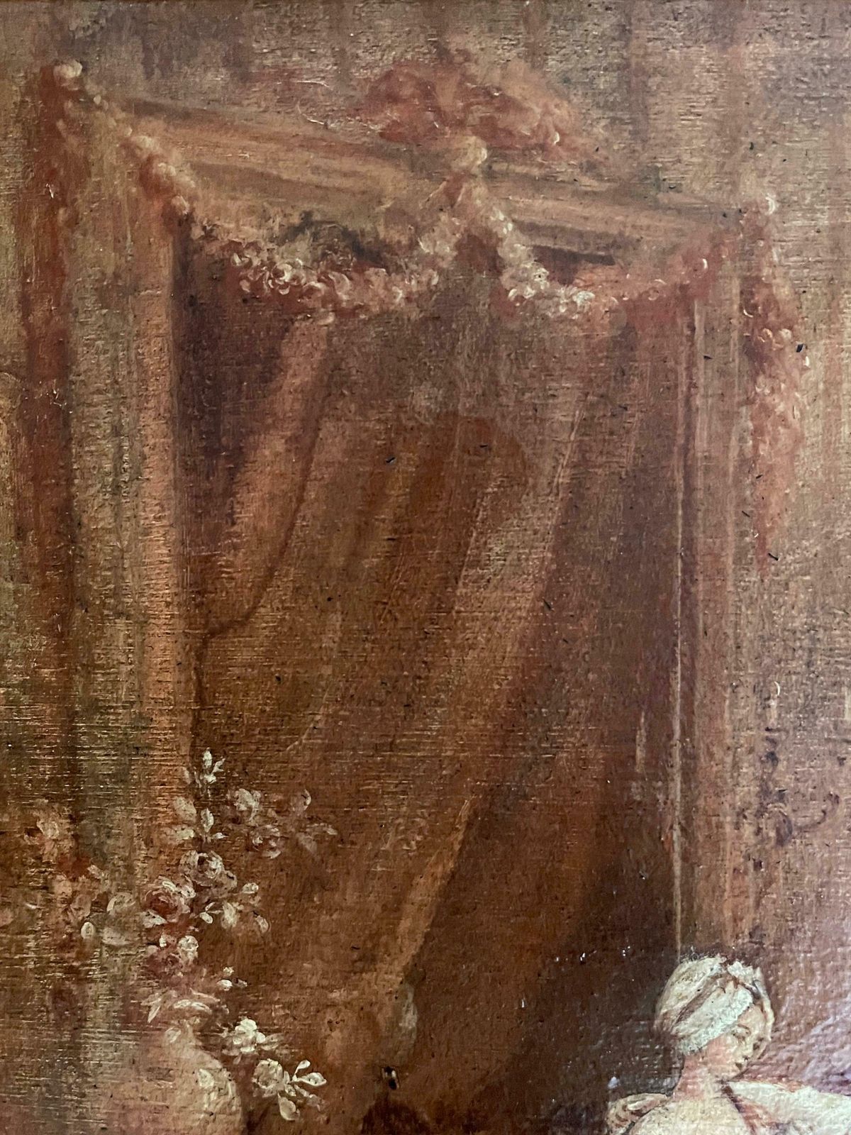 photo for sale Fine Early 1700's French Oil Elegant Figures Lady Being Dressed Rococo Interiorc. 1720's