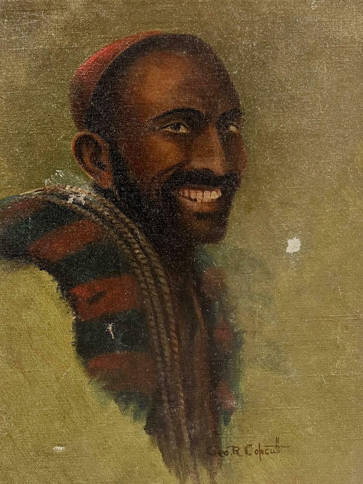 Geo. R. Cobcettvintage Signed Oil Painting Portrait Of Man   For Restoration photo furniture