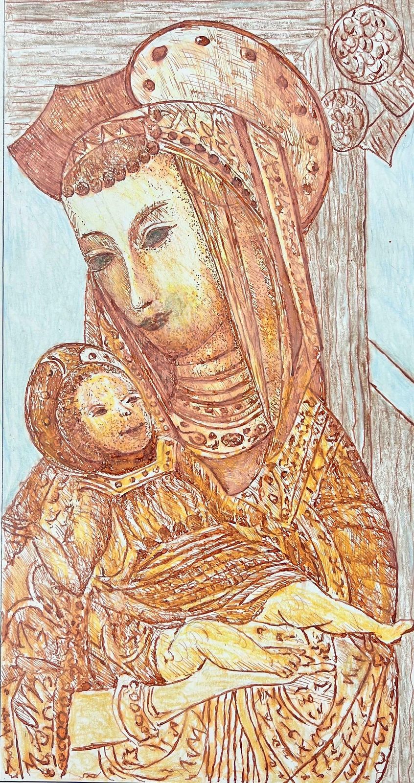 Bernard Labbe1950's Modernist/ Cubist Painting   Mother And Child Figures1950's
