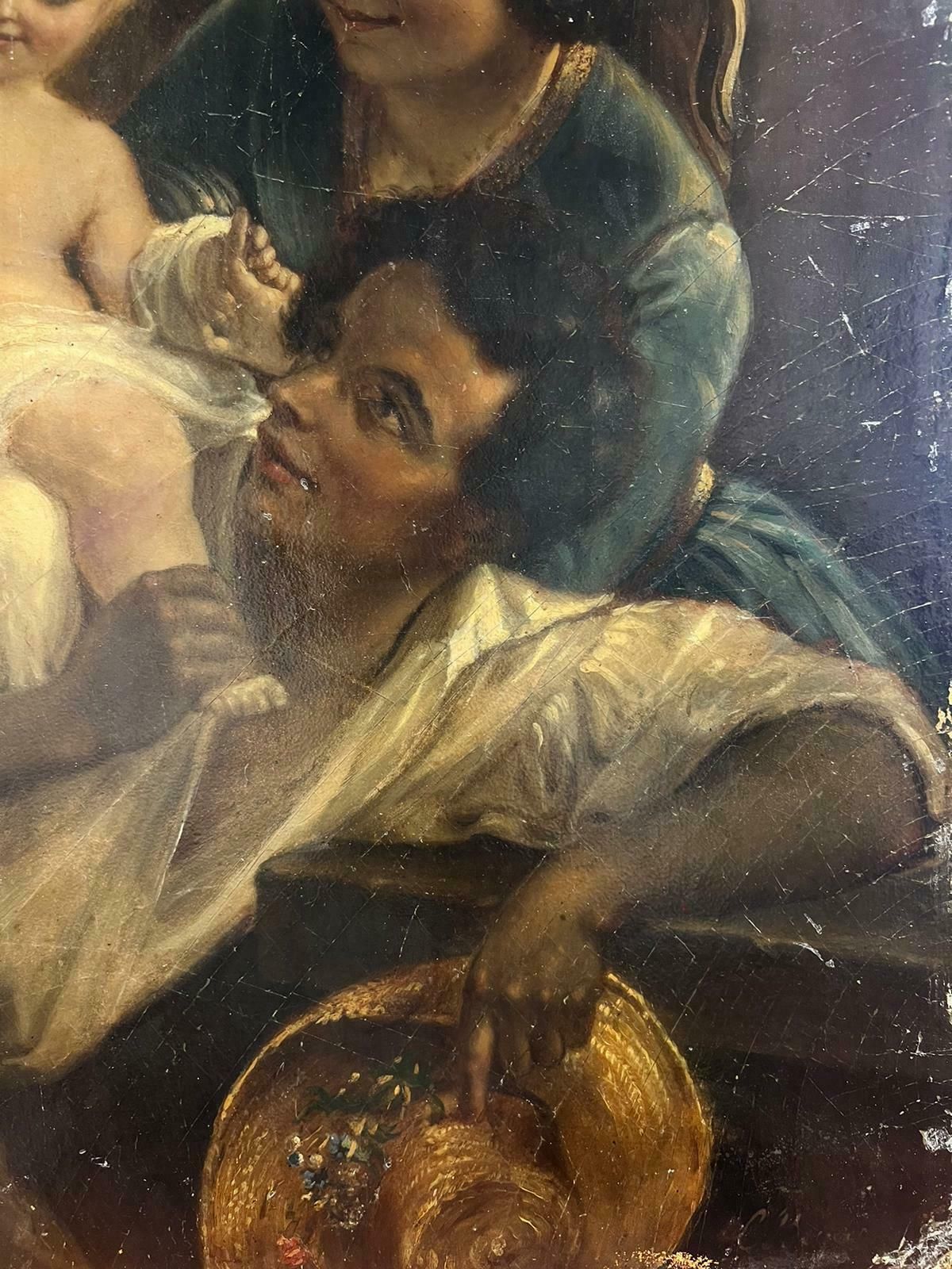 German Schoolantique German Oil Painting Portrait Of A Family Group   Restoration Project photo Art