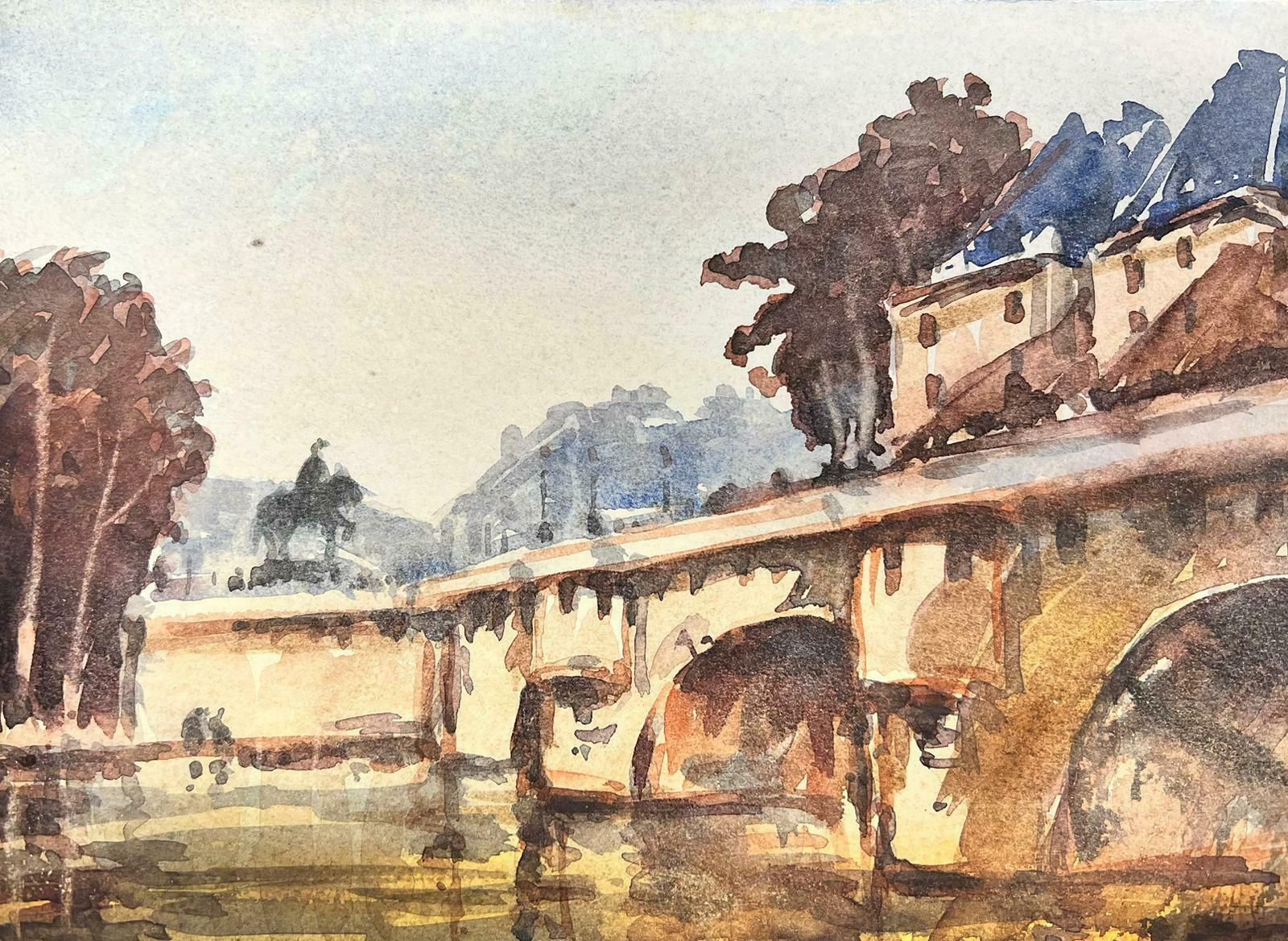 Maurice Mazeiliemaurice Mazeilie French Watercolour   Autumnal Parisian Bridge Over Seine photo furniture