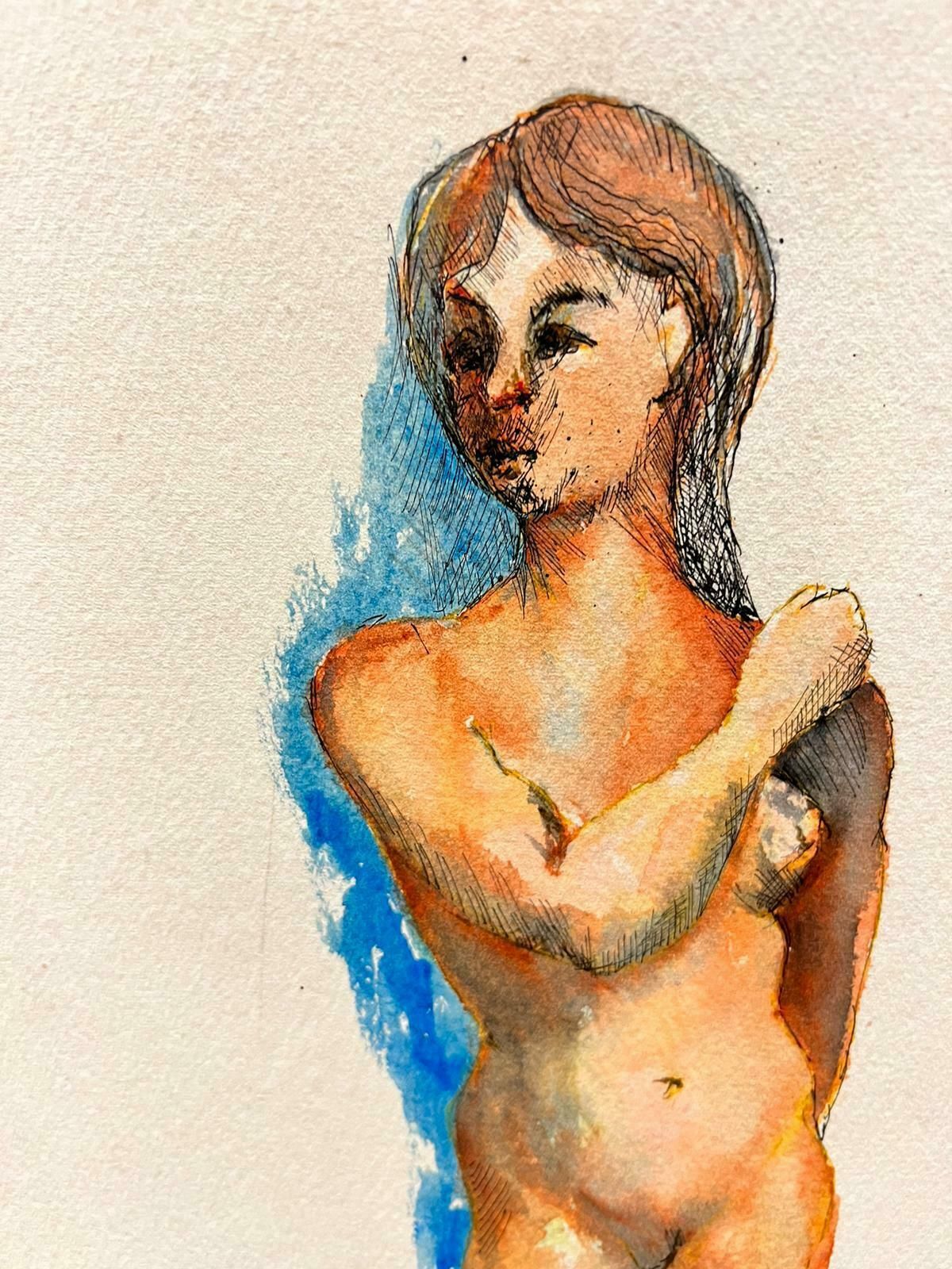Bernard Labbe1950's Modernist/Cubist Painting Nude Female Portrait With Blue Shadow1950's photo for sale