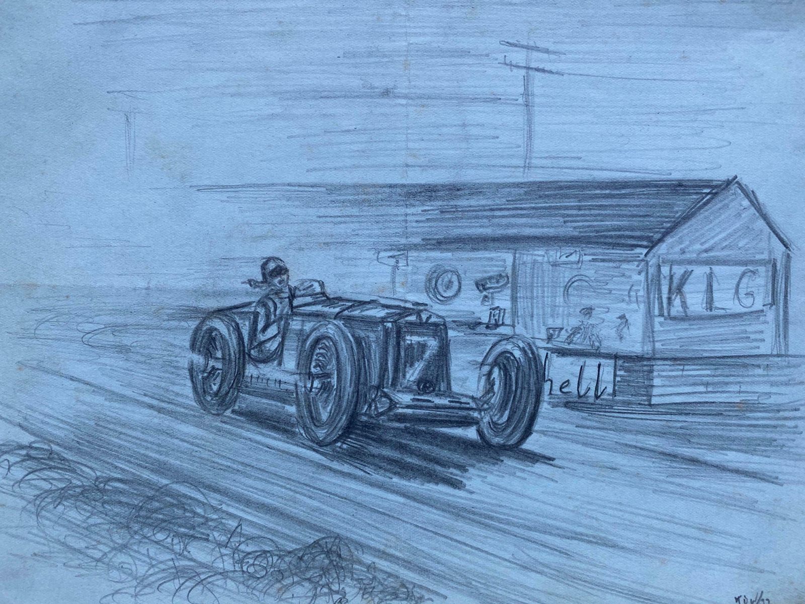 K. B. Whiteoriginal 1930's Vintage Motor Car Racing Original Drawing Signed Datedc. 1930's