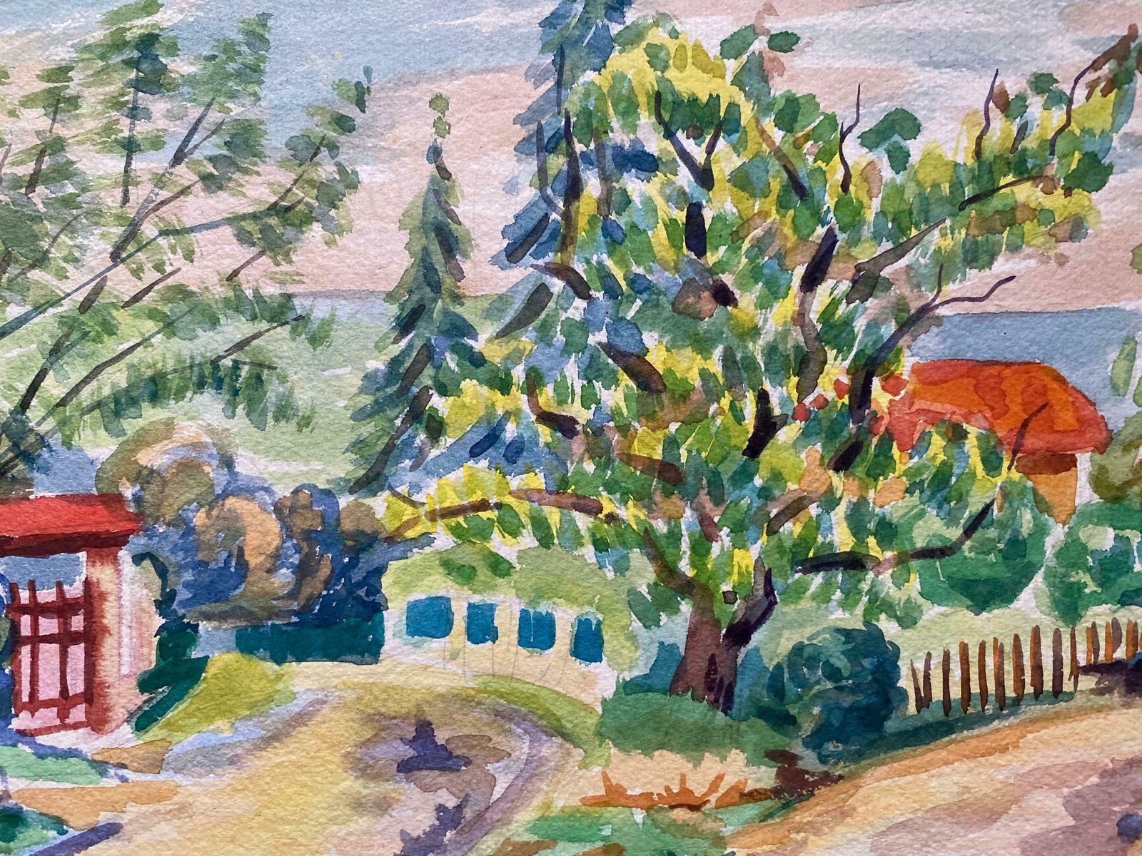Louis Bellon1940's Provence Painting Joyful Green Landscape    Post Impressionist Artistc. 1940s photo for sale