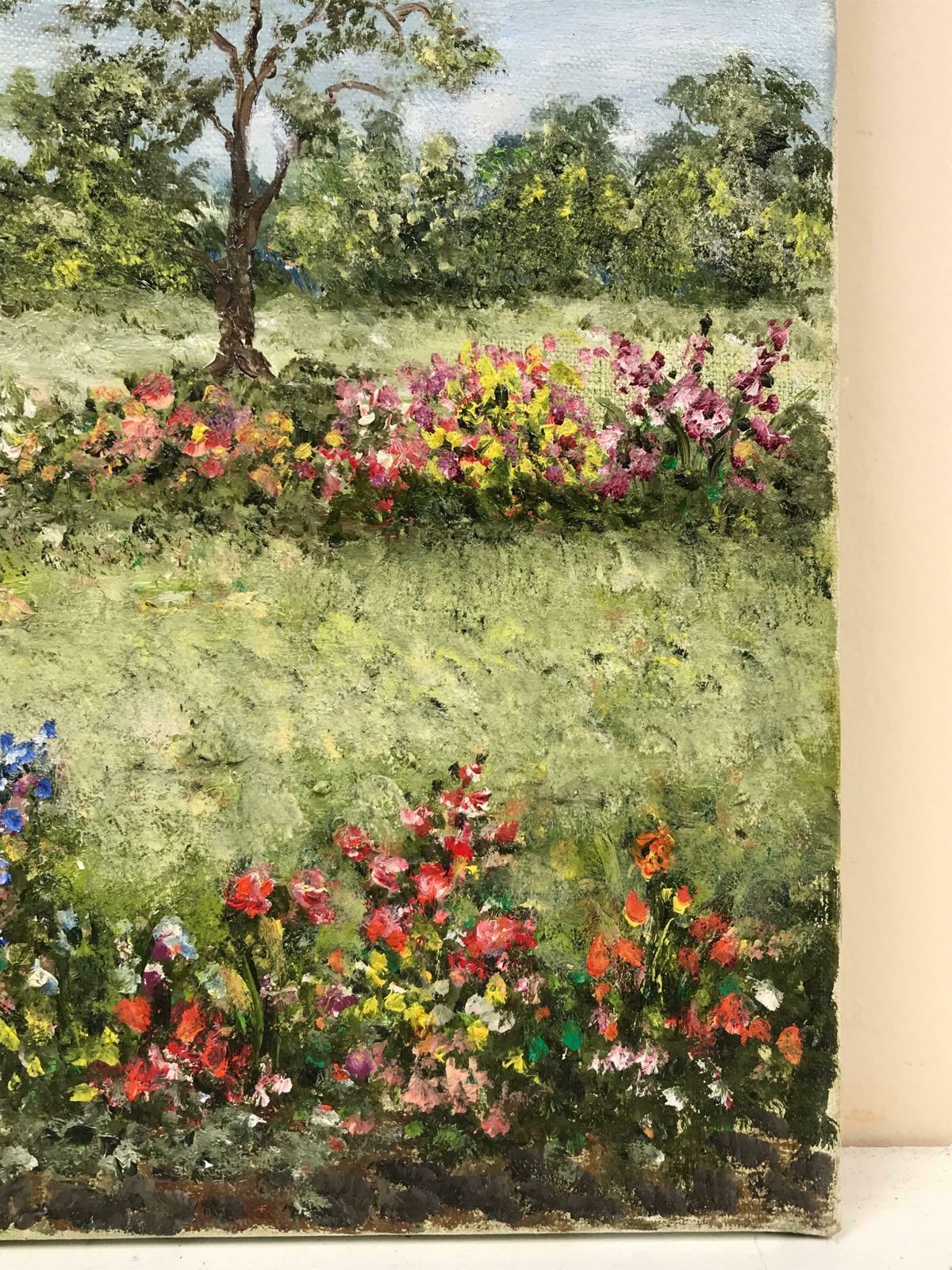 French Impressionistfrench Impressionist Signed Oil, Girl Picking Flowers In Meadows photo vinterior