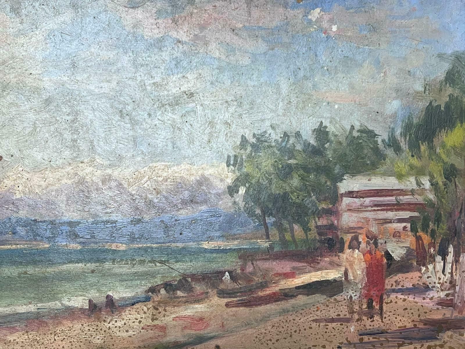 Maurice Mazeiliefrench Impressionist Oil Landscape Figures Walking Along The Beach photo Art