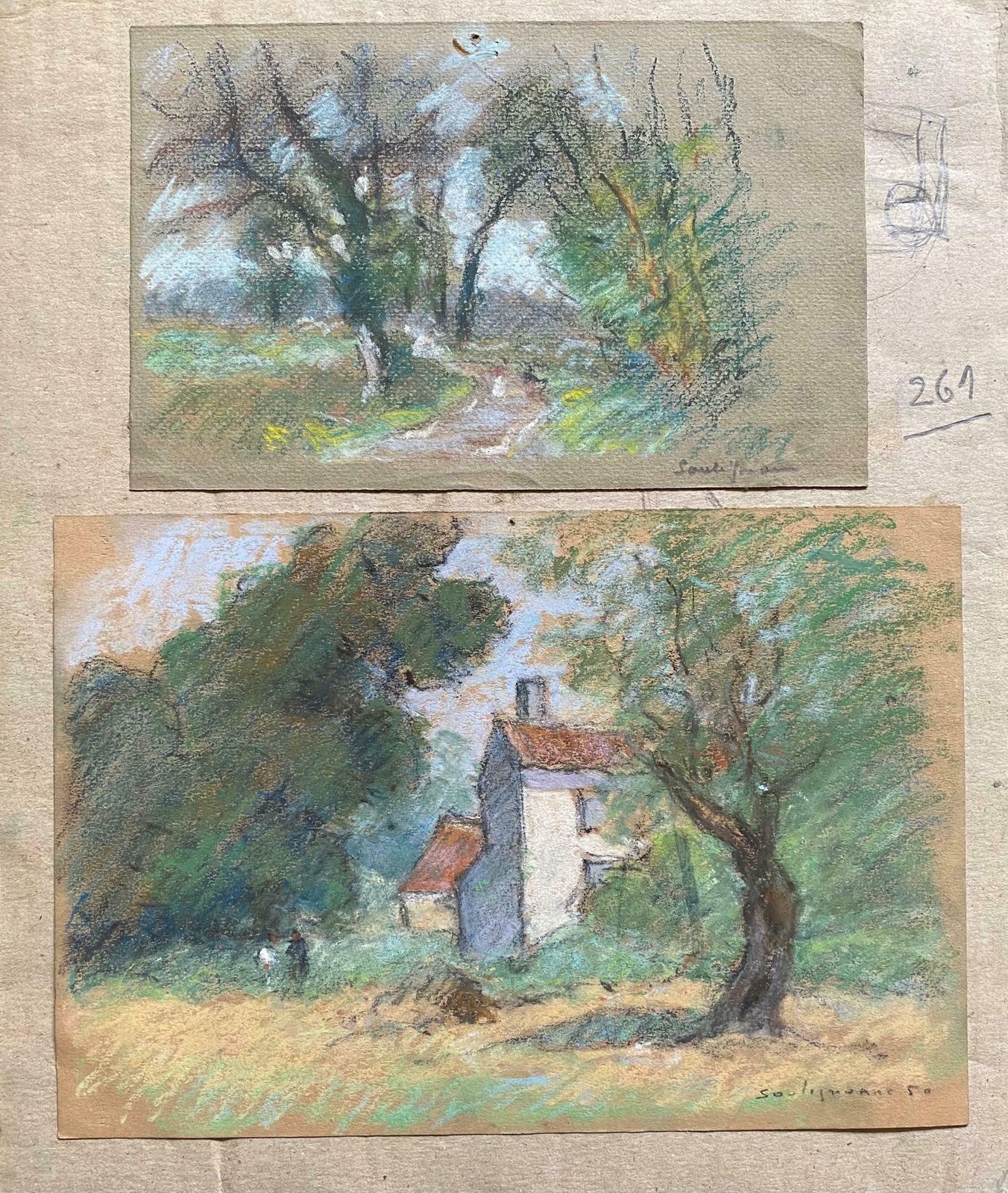 Camille Meriottwo Antique Pastel French Impressionist Paintings Sunlit Landscapesc. 1900's