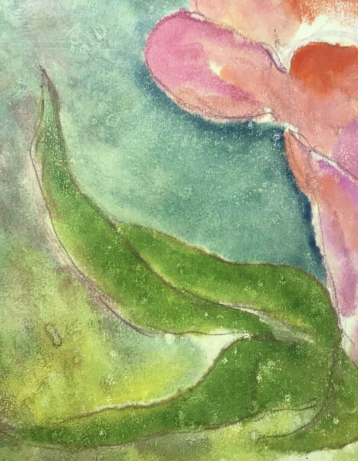 Akos Birofrench Expressionist Painting   Colourful Flower   Green And Pink Colorc. 1980's photo Art