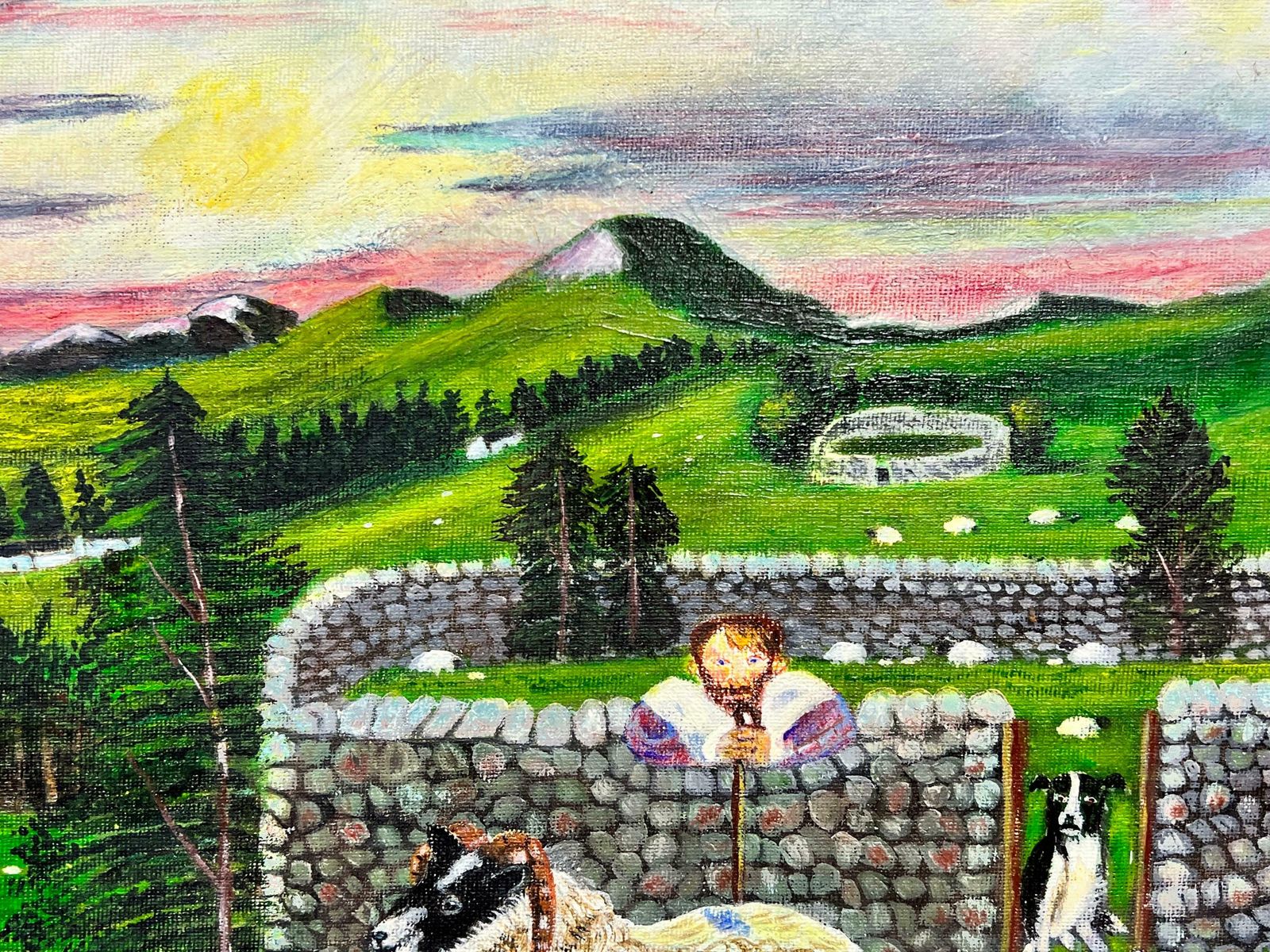 Ben Powellfarmer With Sheep & Dog In Valley Fields Contemporary British Painting photo for sale
