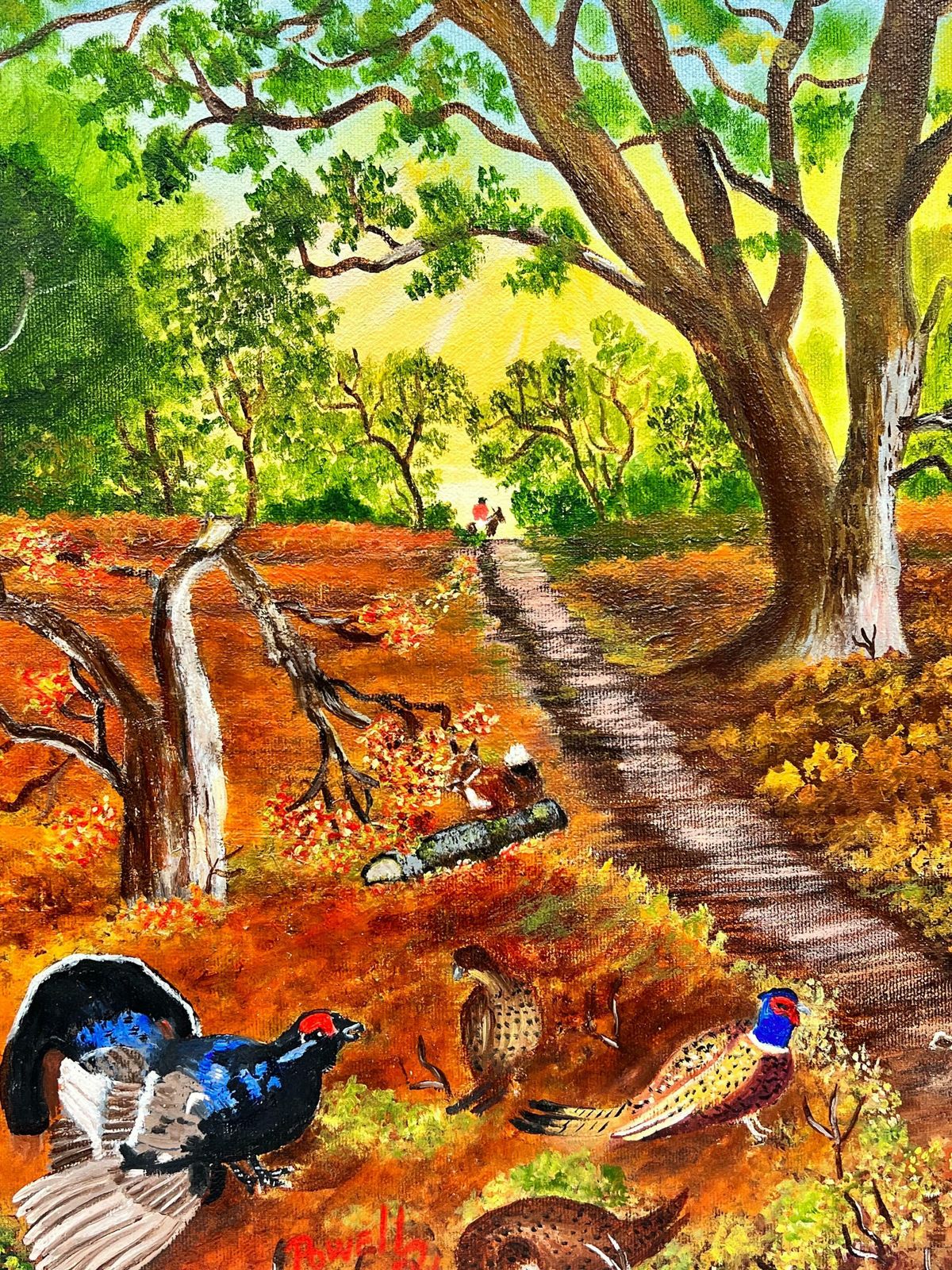 Ben Powellpheasants In Golden Autumn Leaves Woodland Pathway Contemporary British Painting photo furniture
